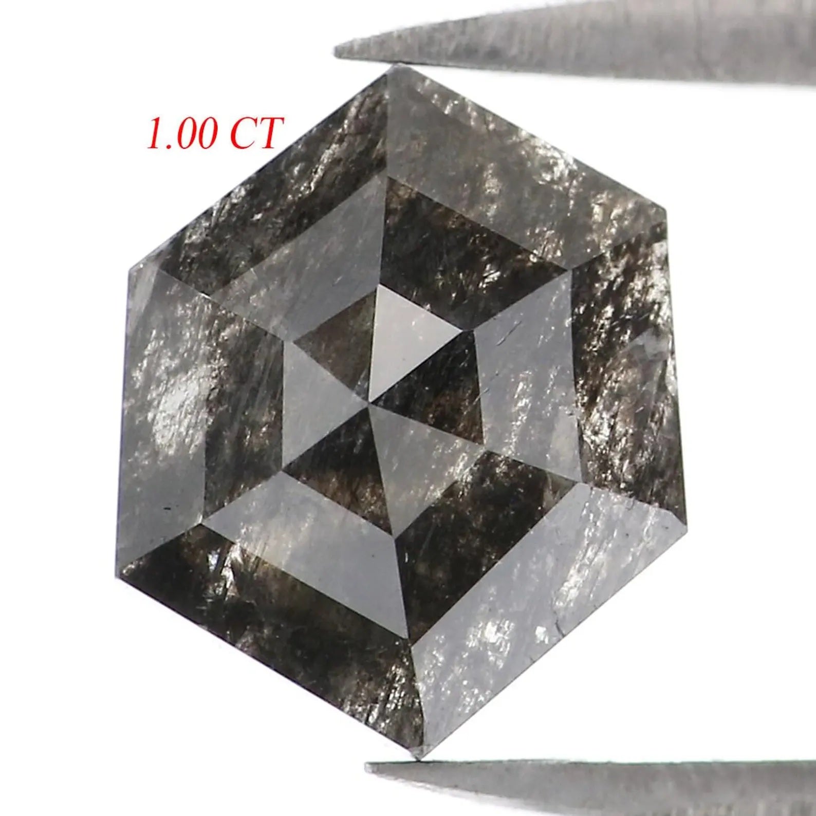 1.00 CT Natural Loose Hexagon Shape Diamond Salt And Pepper Diamond 7.80 MM Natural Loose Black Grey Color Hexagon Rose Cut Diamond NQ7856