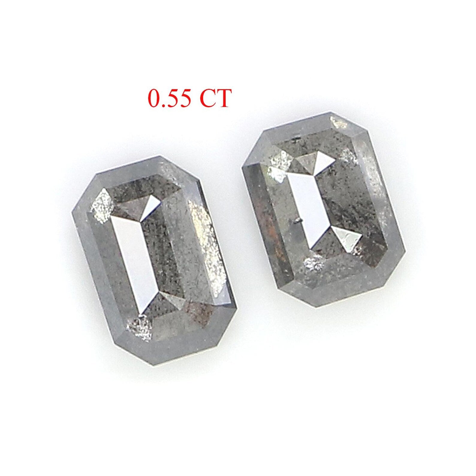 0.55 CT Natural Loose Emerald Cut Pair Diamond Salt And Pepper Emerald Diamond 4.35 MM Black Grey Color Emerald Rose Cut Diamond NQ2079