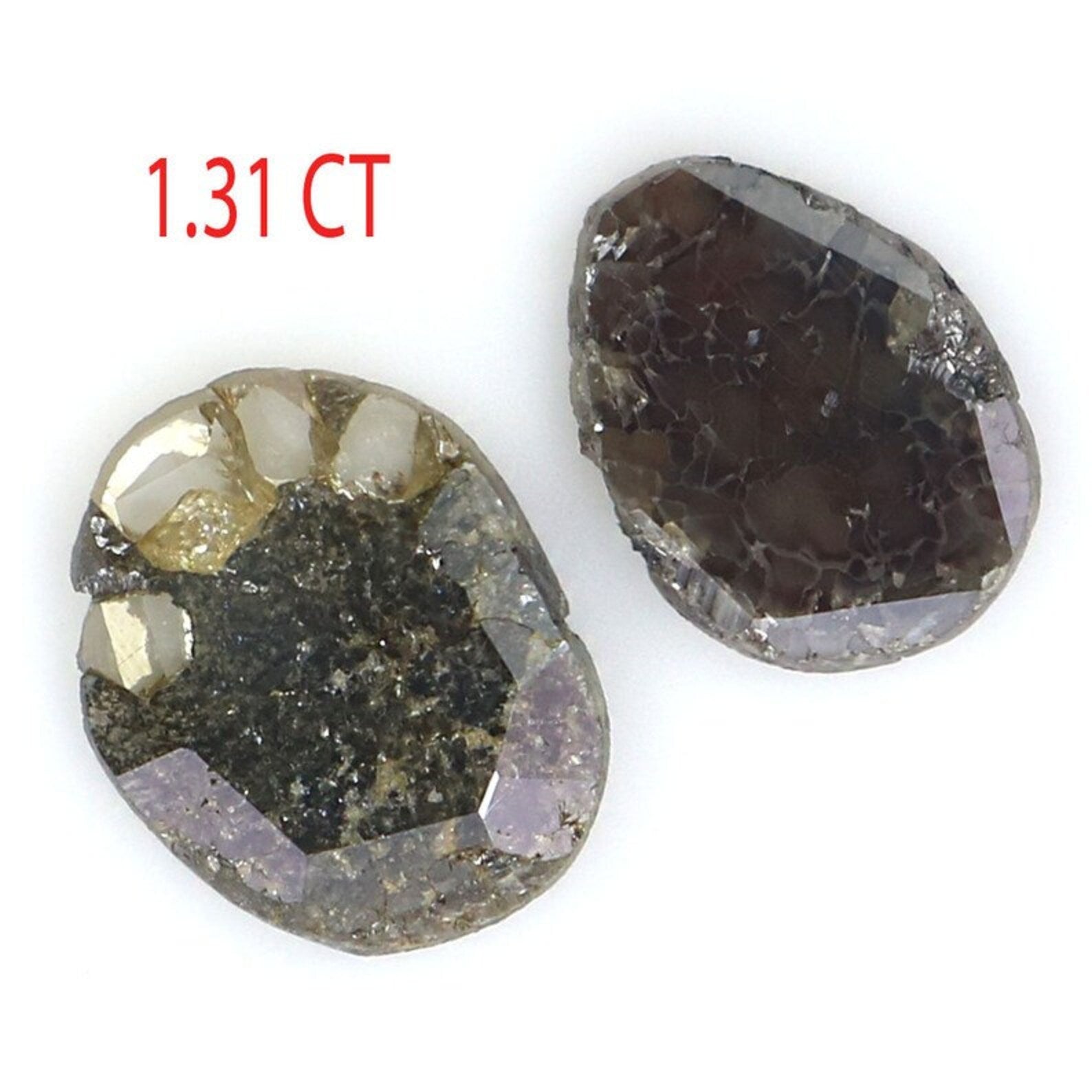 1.31 CT Natural Loose Slice Shape Diamond Salt And Pepper Irregular Cut Diamond 7.55 MM Natural Black Grey Color Slice Cut Diamond NQ2099