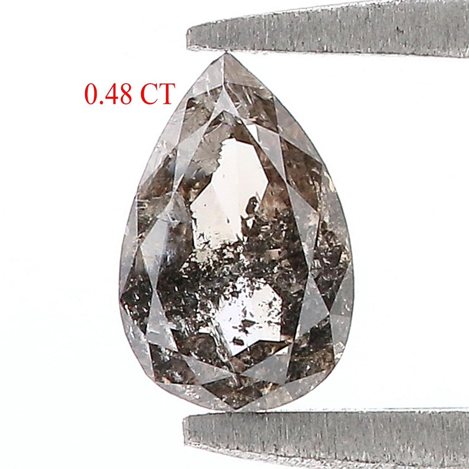 0.48 Ct Natural Loose Pear Shape Diamond Salt And Pepper Pear Diamond 6.65 MM Natural Black Grey Color Pear Rose Cut Diamond QN976