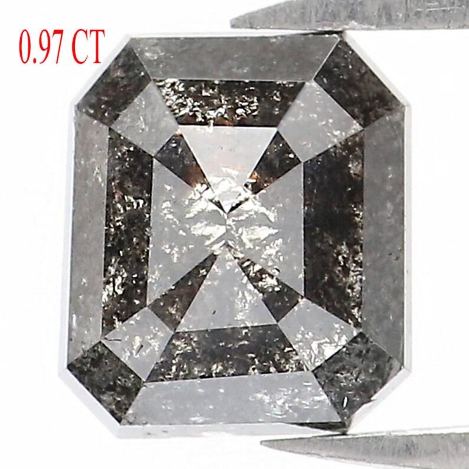 0.97 CT Natural Loose Emerald Shape Diamond Salt And Pepper Emerald Diamond 6.30 MM Natural Black Grey Color Emerald Rose Cut Diamond NQ1589