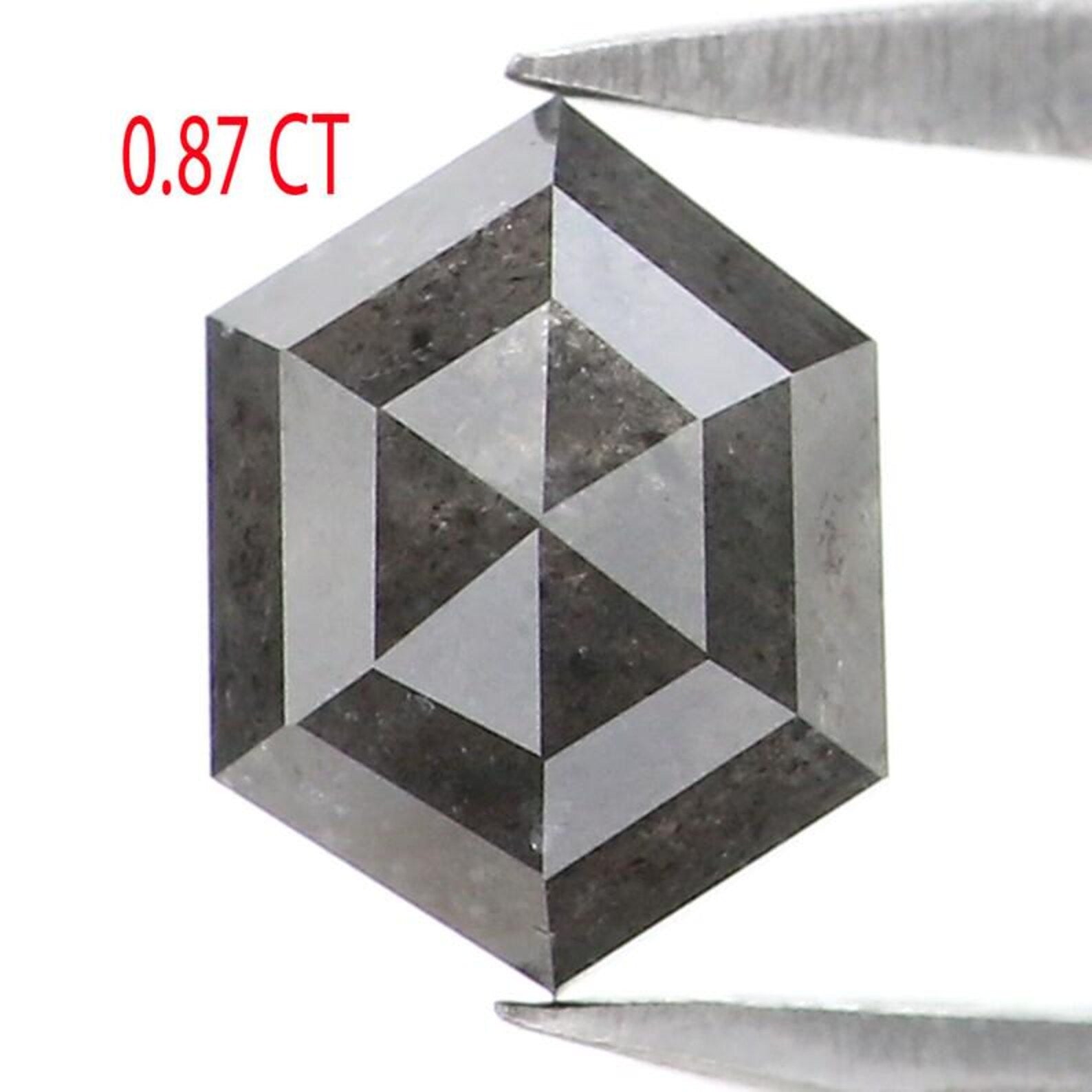 0.87 CT Natural Loose Hexagon Shape Diamond Salt And Pepper Hexagon Diamond 6.40 MM Natural Black Grey Color Hexagon Rose Cut Diamond NQ2093
