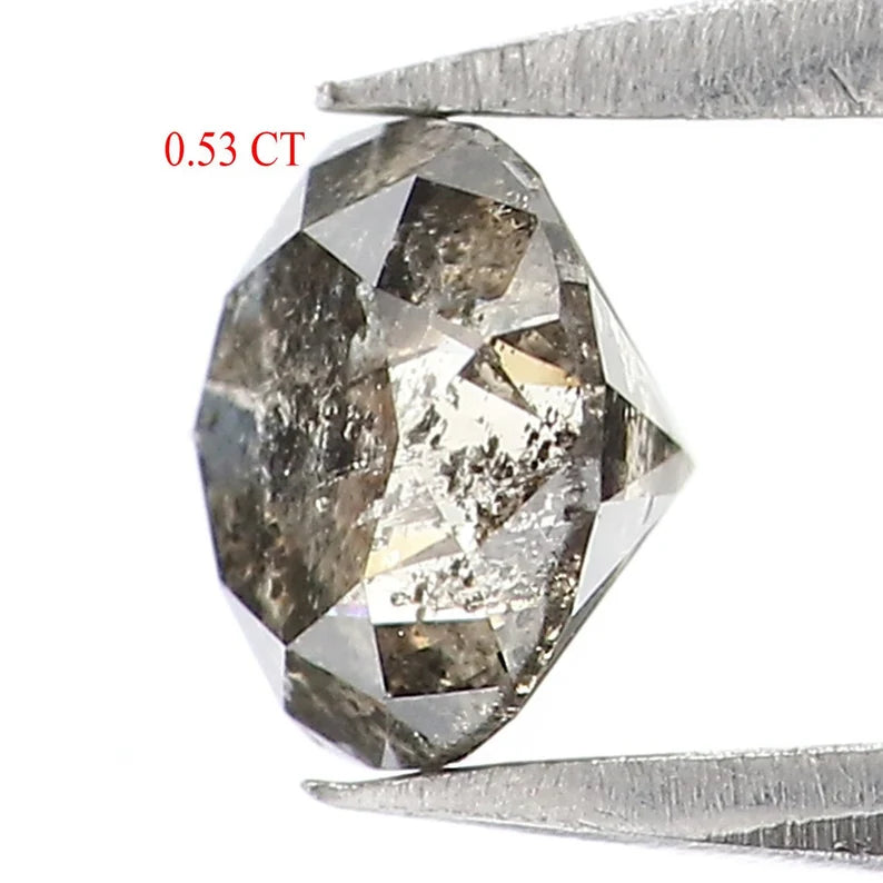 0.53 Ct Natural Loose Round Shape Diamond Salt And Pepper Round Diamond 4.85 MM Natural Black Grey Color Round Brilliant Cut Diamond NQ806