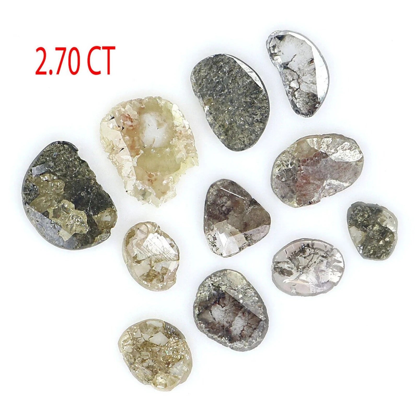 2.70 CT Natural Loose Slice Cut Diamond Salt And Pepper Slice Diamond 4.10 MM Natural Black Grey Color Diamond Slice Rose Cut Diamond NQ2092