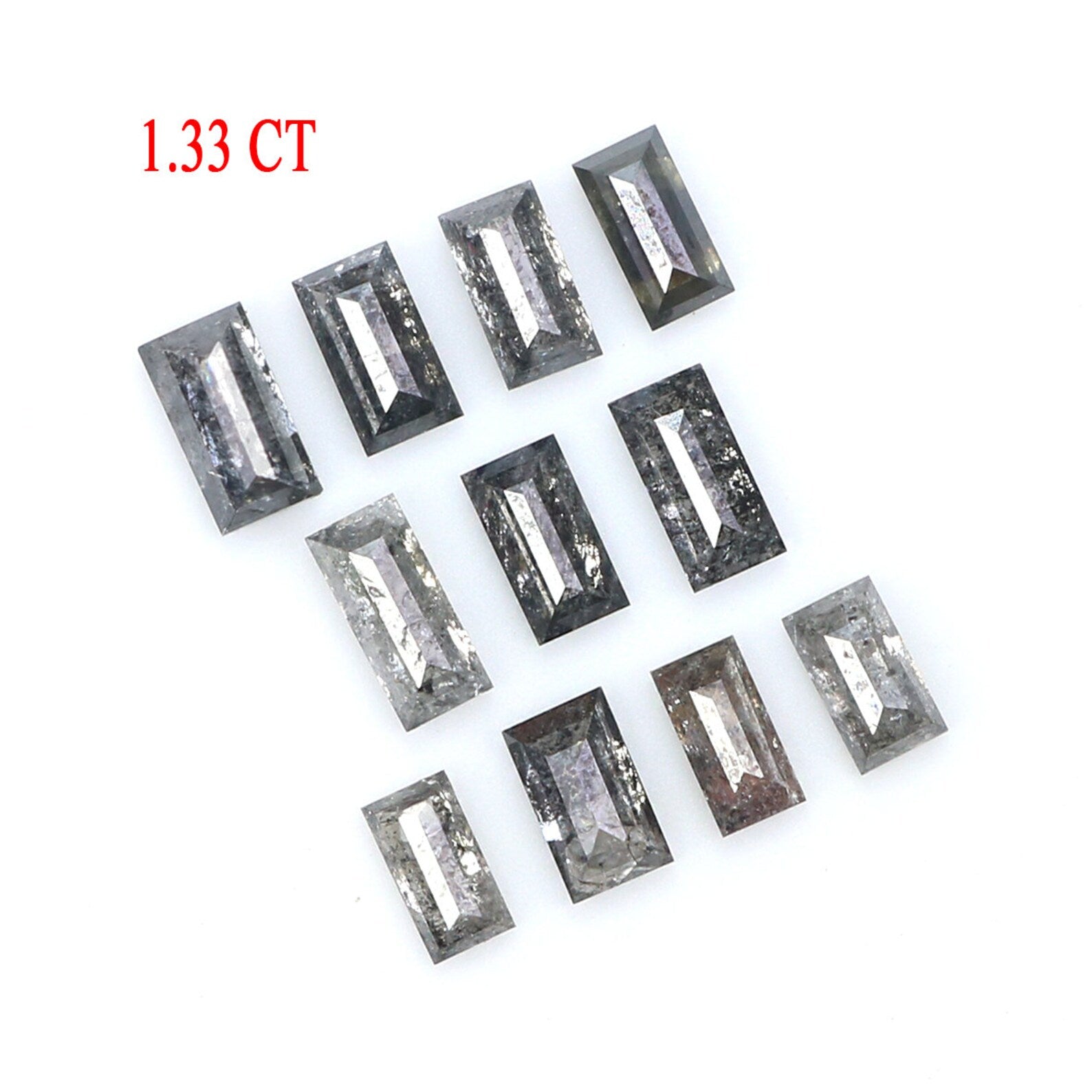 Natural Loose Baguette Salt And Pepper Diamond Black Grey Color 1.33 CT 3.50 MM Baguette Shape Rose Cut Diamond KDN1895