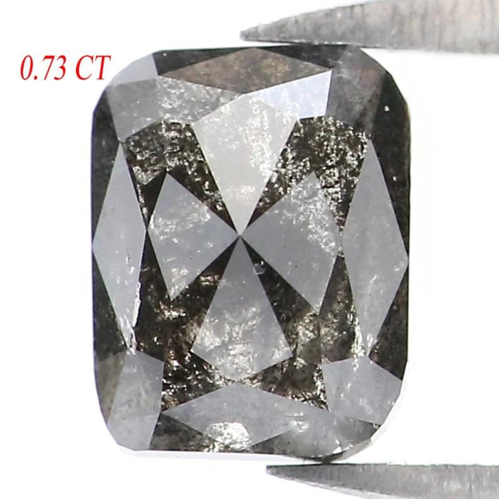 0.73 CT Natural Loose Emerald Shape Diamond Salt And Pepper Emerald Diamond 5.70 MM Natural Black Grey Color Emerald Rose Cut Diamond NQ9125