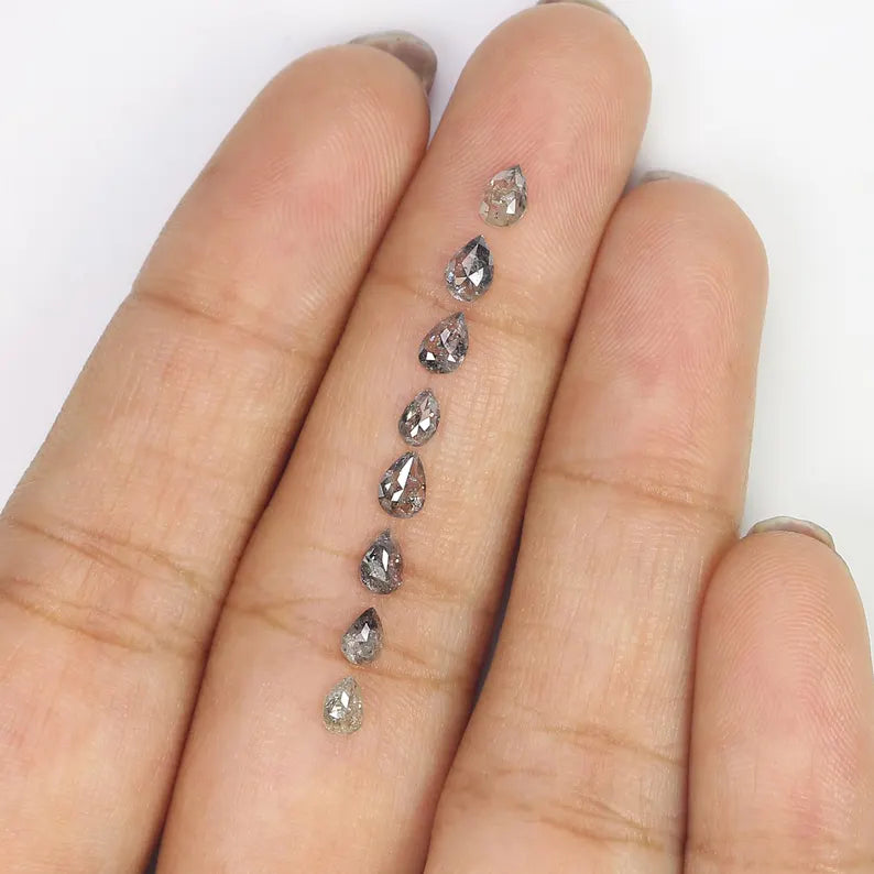 1.23 CT Natural Loose Pear Shape Diamond Salt And Pepper Pear Diamond 3.85 MM Natural Loose Black Gray Color Pear Rose Cut Diamond NQ1894