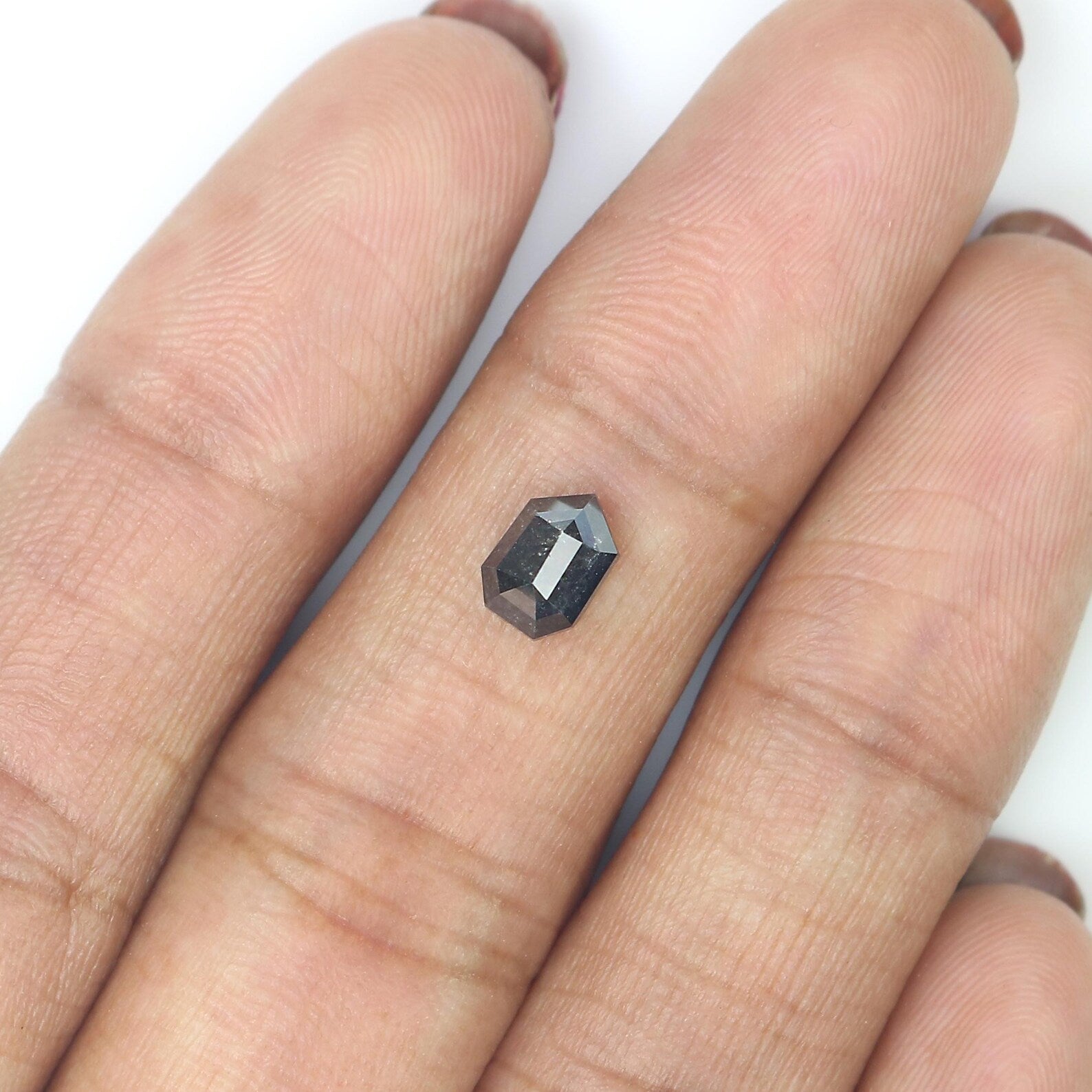 0.98 CT Natural Loose Shield Shape Diamond Salt And Pepper Shield Diamond 6.80 MM Natural Black Grey Color Shield Rose Cut Diamond QN9345