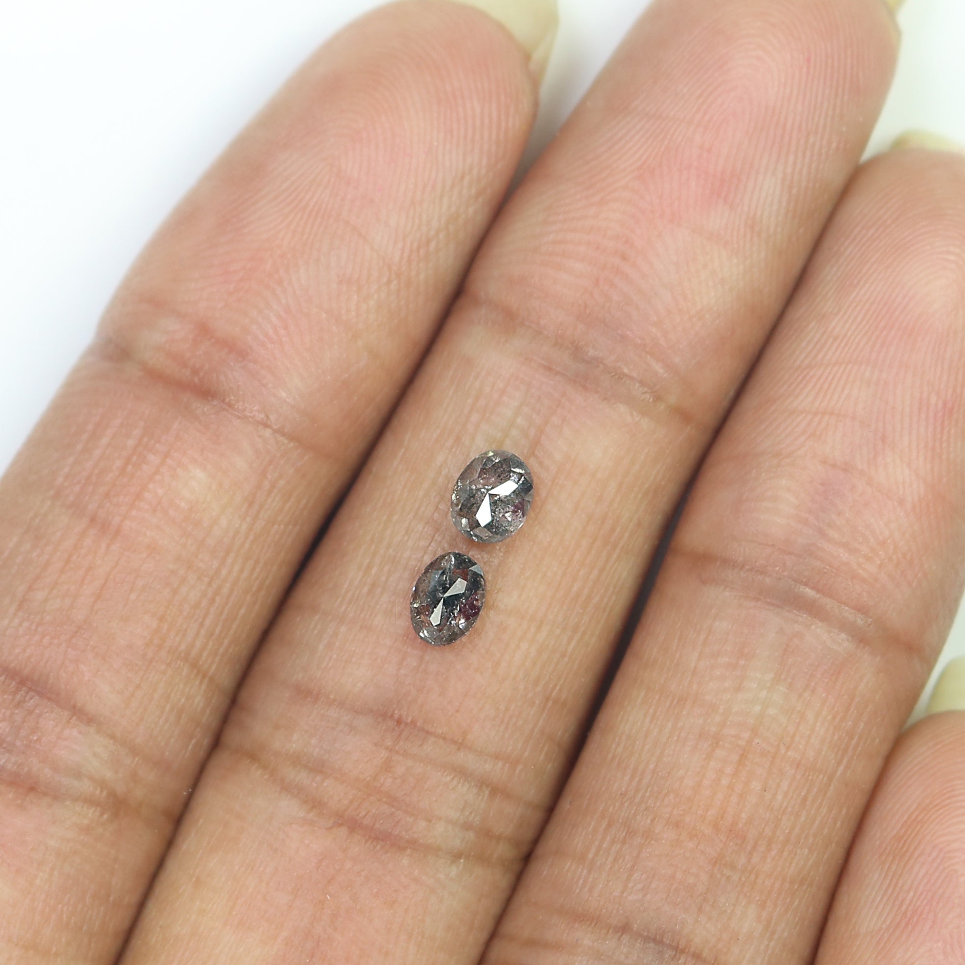 0.64 CT Natural Loose Oval Cut Pair Diamond Salt And Pepper Oval Shape Diamond 4.50 MM Natural Black Grey Color Oval Rose Cut Diamond L502