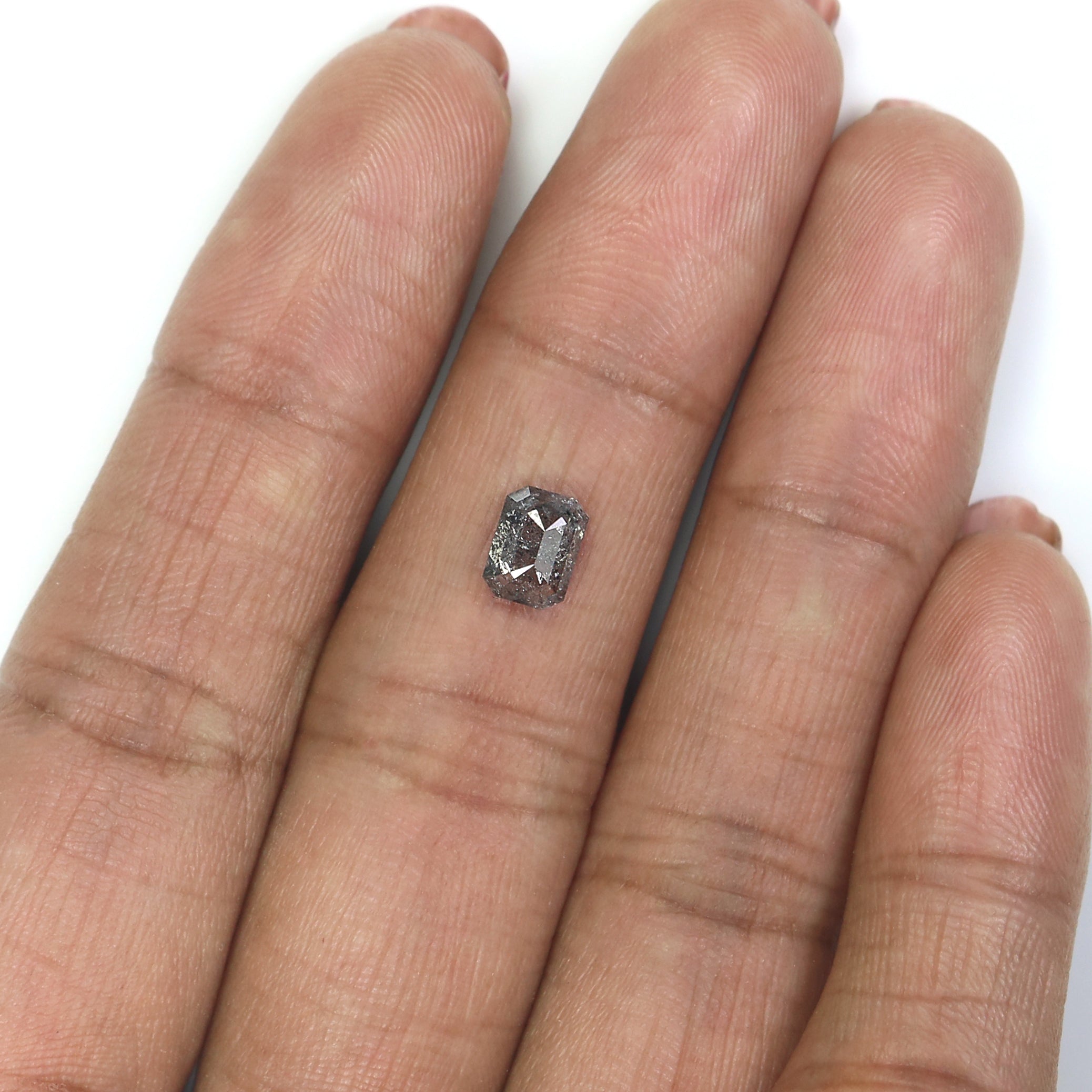 0.90 Ct Natural Loose Emerald Shape Diamond Salt And Pepper Emerald Diamond 6.30 MM Natural Black Grey Color Emerald Rose Cut Diamond N2627