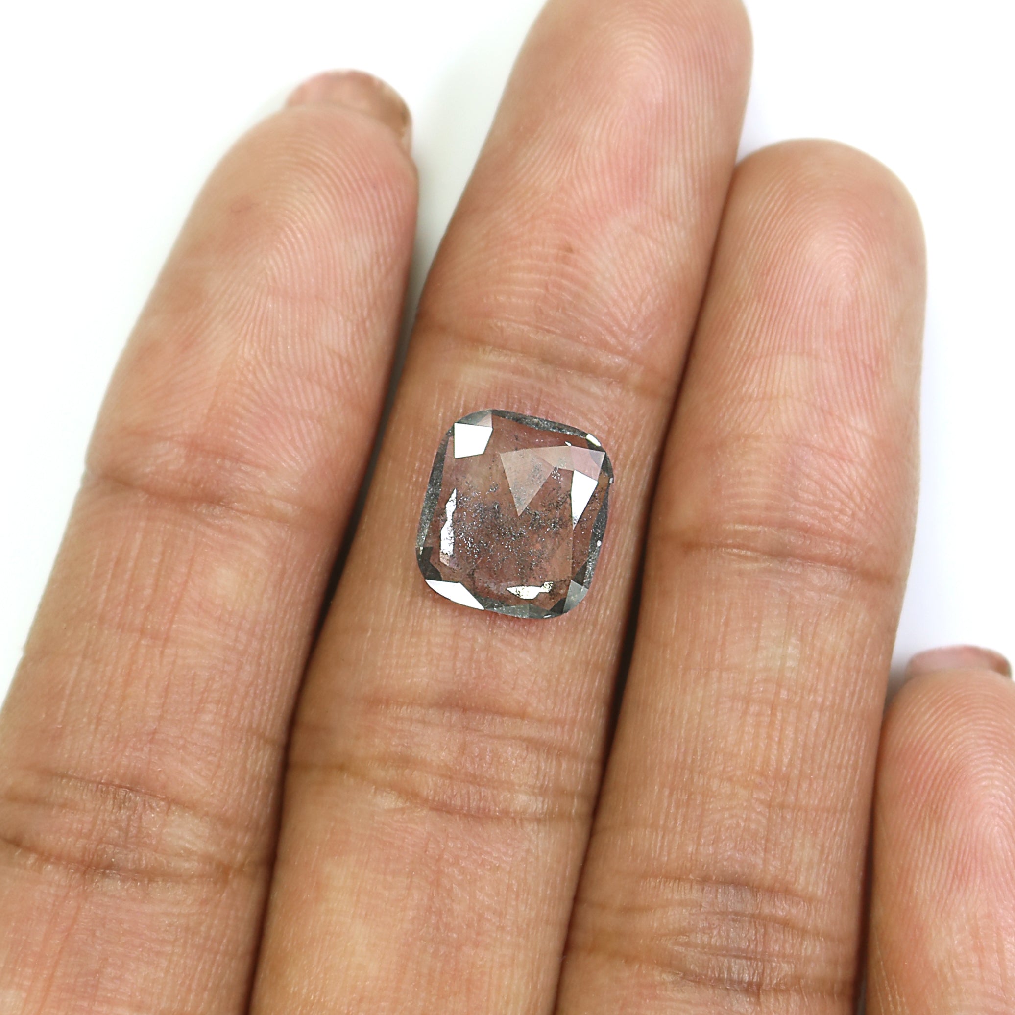 1.95 CT Cushion Rose Cut Salt And Pepper Lab Grown 10.50 MM Loose Diamond CVD Fancy Black Grey Color Lab Created Antique Cut Diamonds L3523