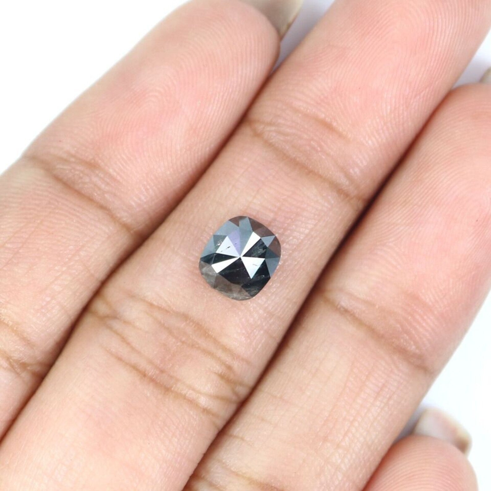 1.24 CT Natural Loose Cushion Diamond Salt And Pepper Diamond 6.70 MM Natural Loose Black Grey Diamond Cushion Rose Cut Diamond NQ9036
