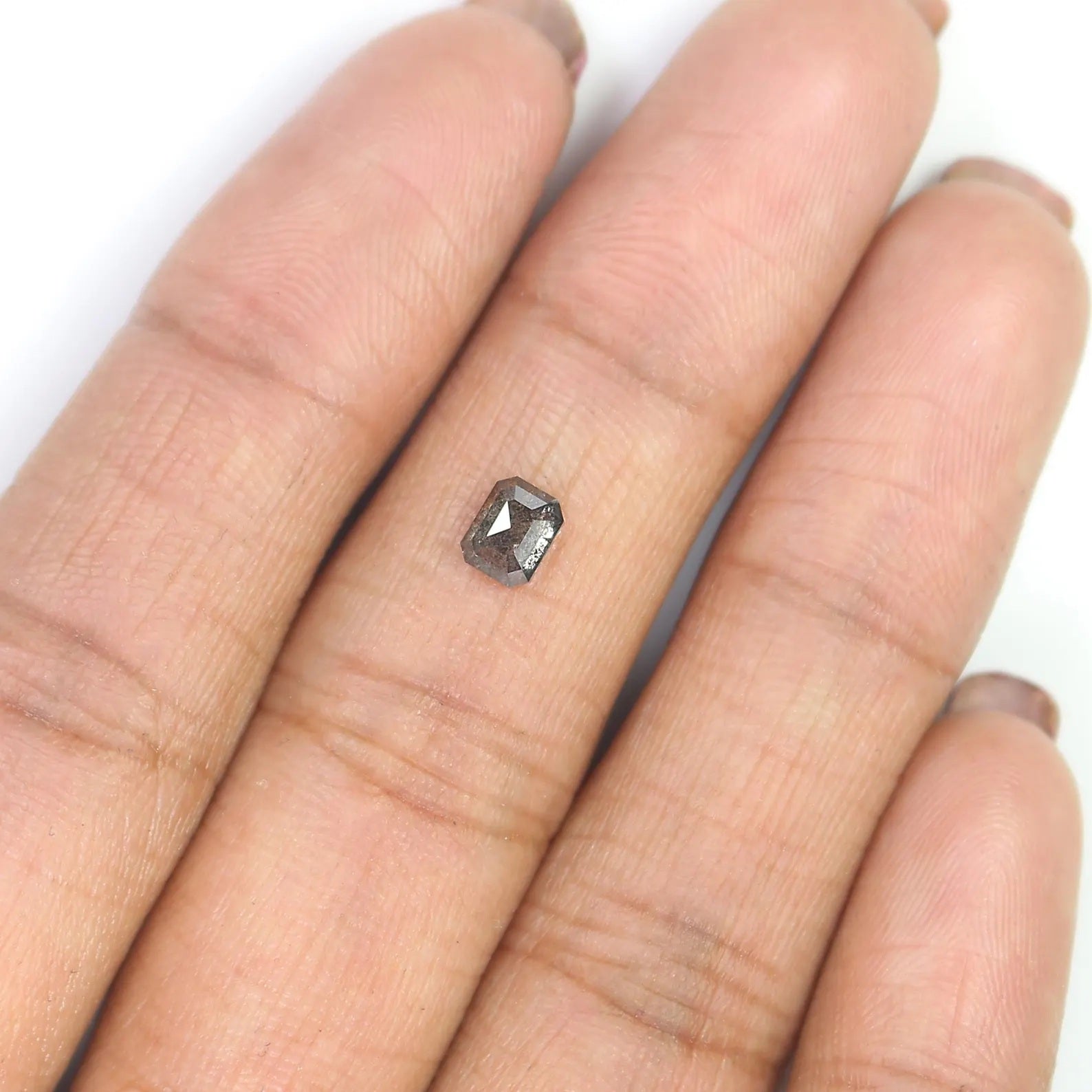 0.58 CT Natural Loose Emerald Shape Diamond Salt And Pepper Diamond 4.95 MM Natural Loose Black Grey Color Emerald Rose Cut Diamond QN636