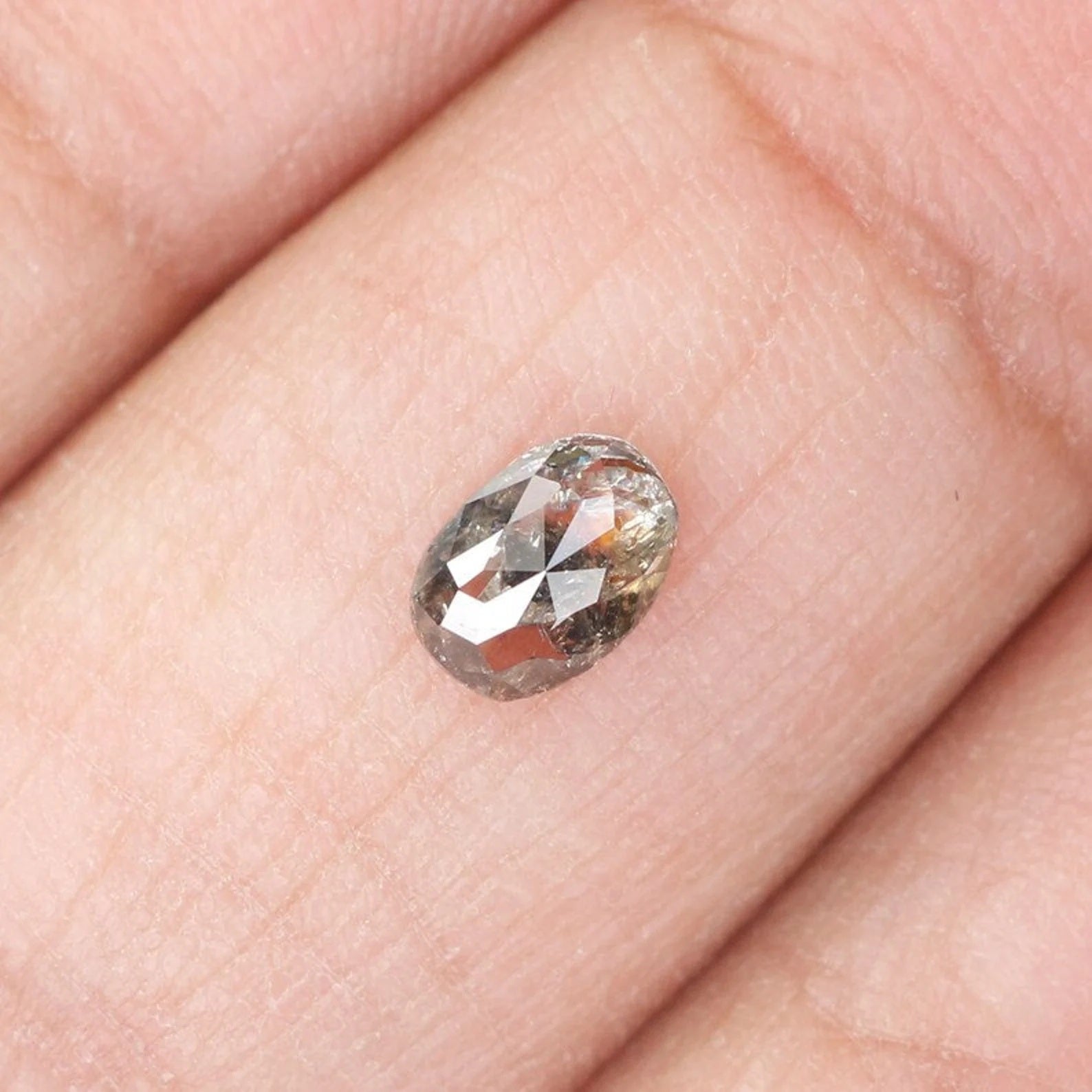 0.42 CT Natural Loose Oval Shape Diamond Salt And Pepper Oval Diamond 5.35 MM Black Grey Color Diamond Oval Shape Rose Cut Diamond NQ1004
