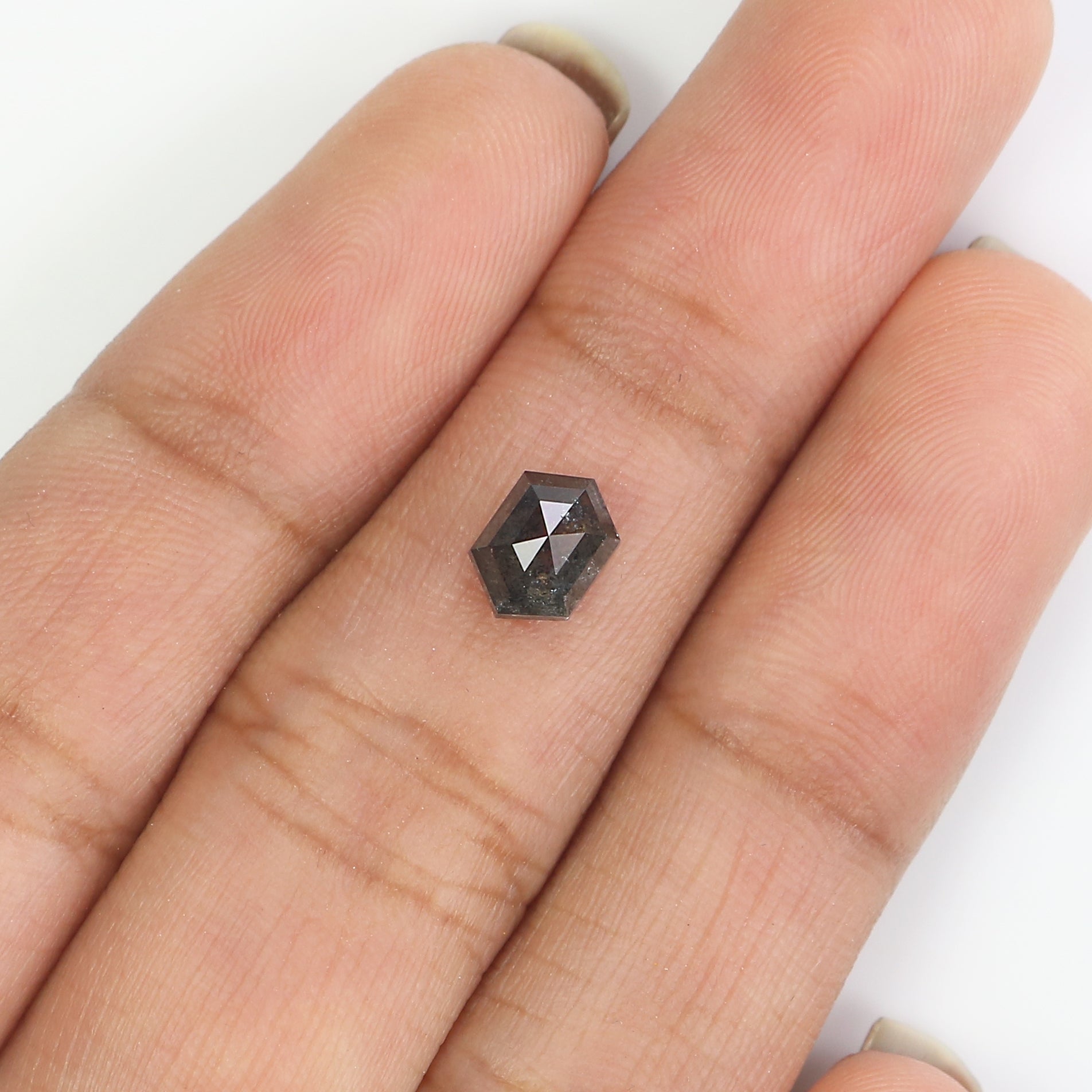 0.98 CT Natural Loose Hexagon Cut Diamond Salt And Pepper Hexagon Diamond 6.85 MM Natural Loose Black Grey Color Hexagon Cut Diamond QL2943