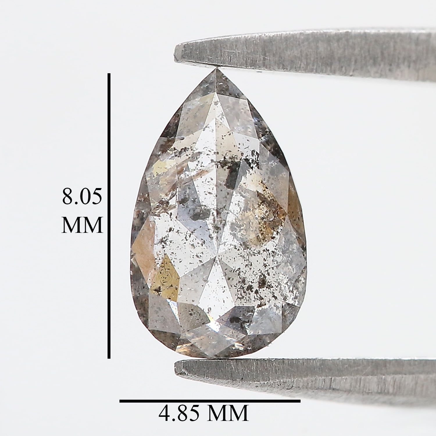 0.79 CT Natural Loose Pear Shape Diamond Salt And Pepper Pear Rose Cut Diamond 8.05 MM Black Grey Color Pear Shape Rose Cut Diamond QL9511
