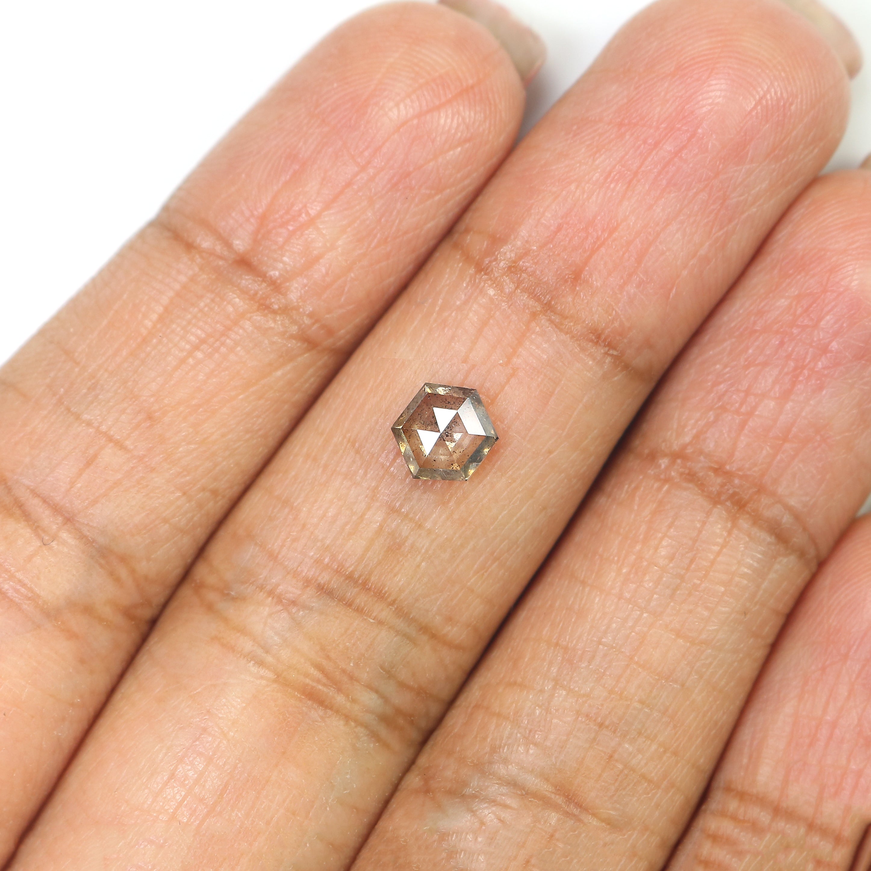 0.77 CT Natural Loose Hexagon Shape Diamond Salt And Pepper Hexagon Shape Diamond 5.95 MM Black Grey Color Hexagon Rose Cut Diamond QL9543