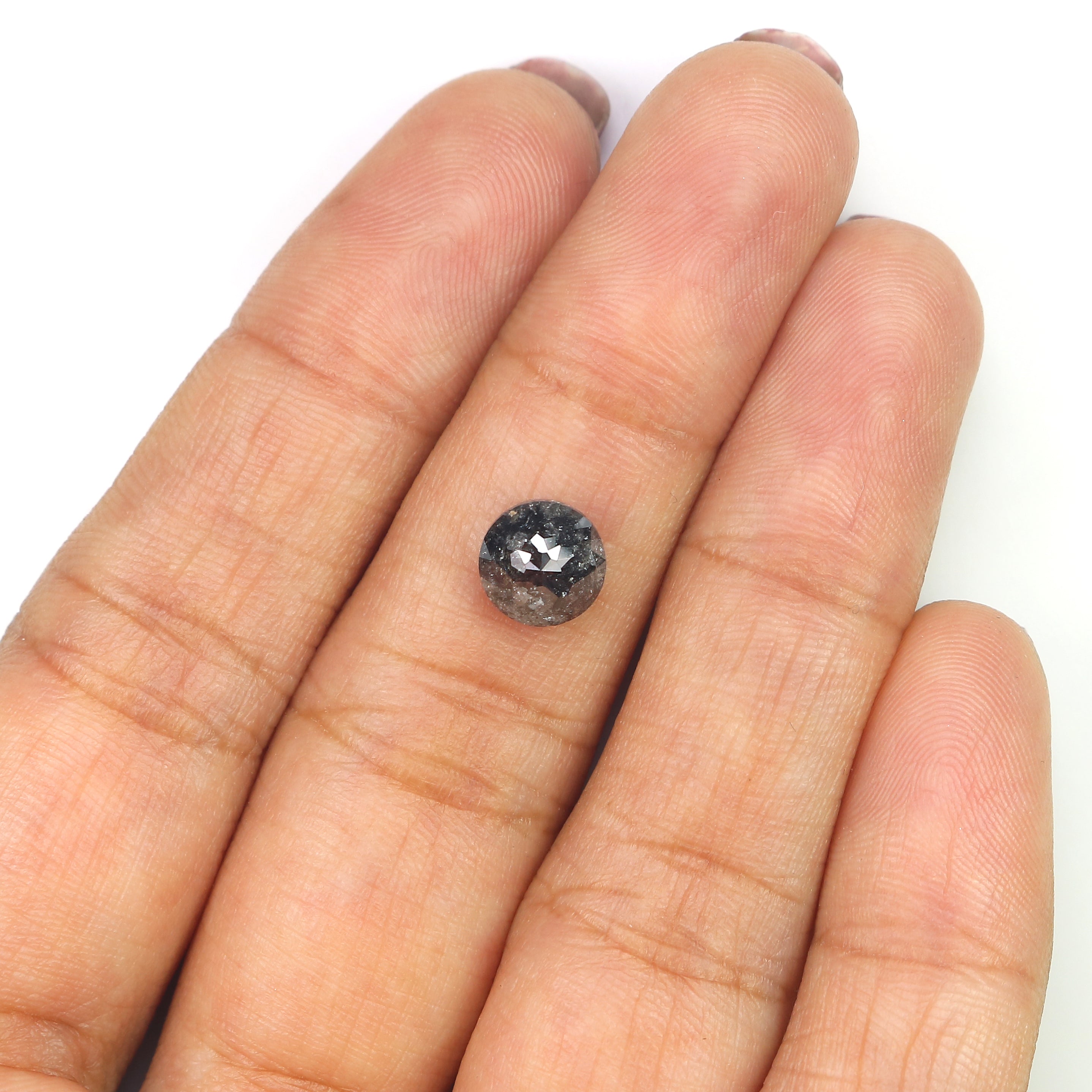 1.77 Ct Natural Loose Round Rose Cut Diamond Salt And Pepper Round Shape Diamond 6.95 MM Natural Black Grey Round Rose Cut Diamond LQ9888