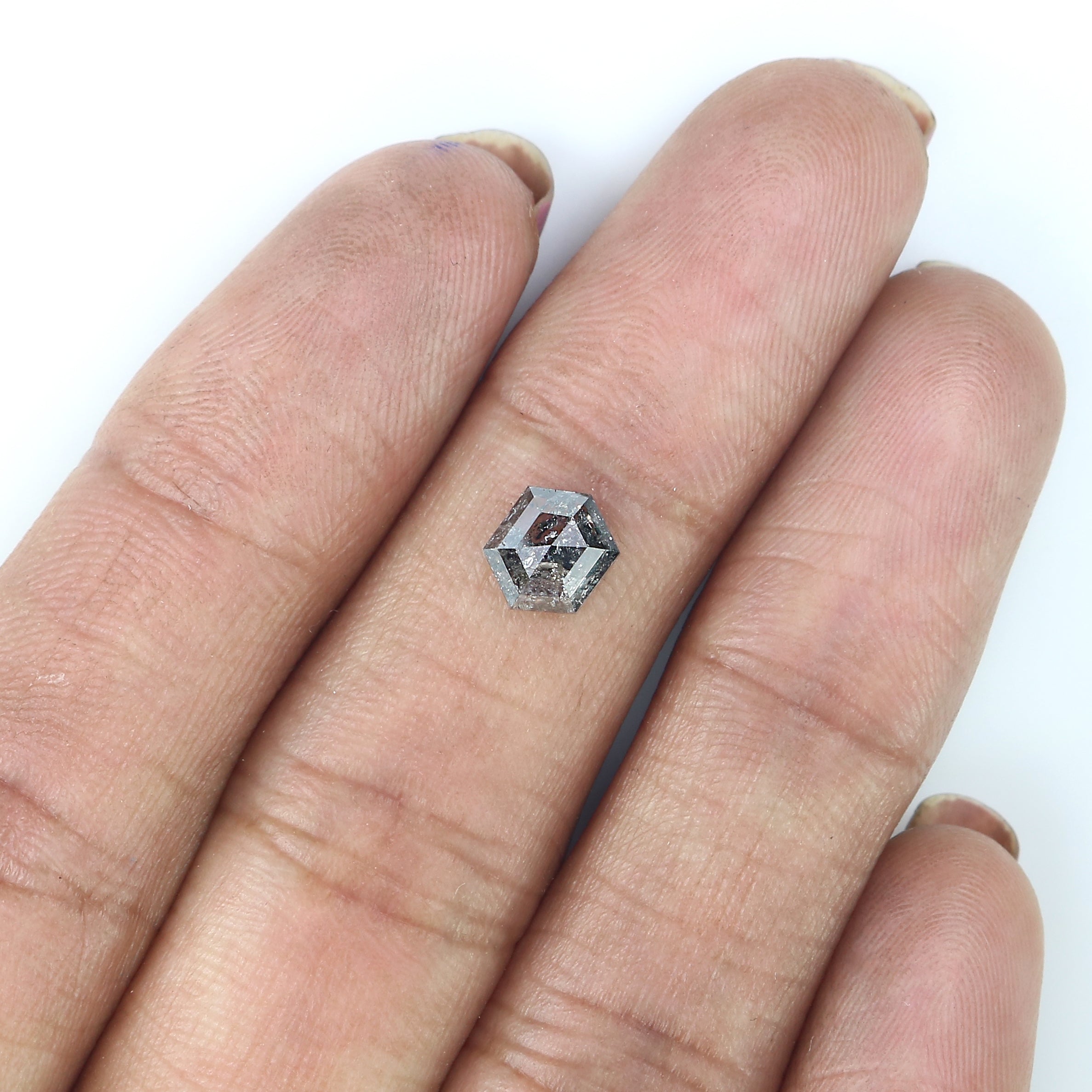 0.88 CT Natural Loose Hexagon Shape Diamond Salt and Pepper Hexagon Cut Diamond 6.80 MM Black Grey Color Hexagon Rose Cut Diamond QL9968