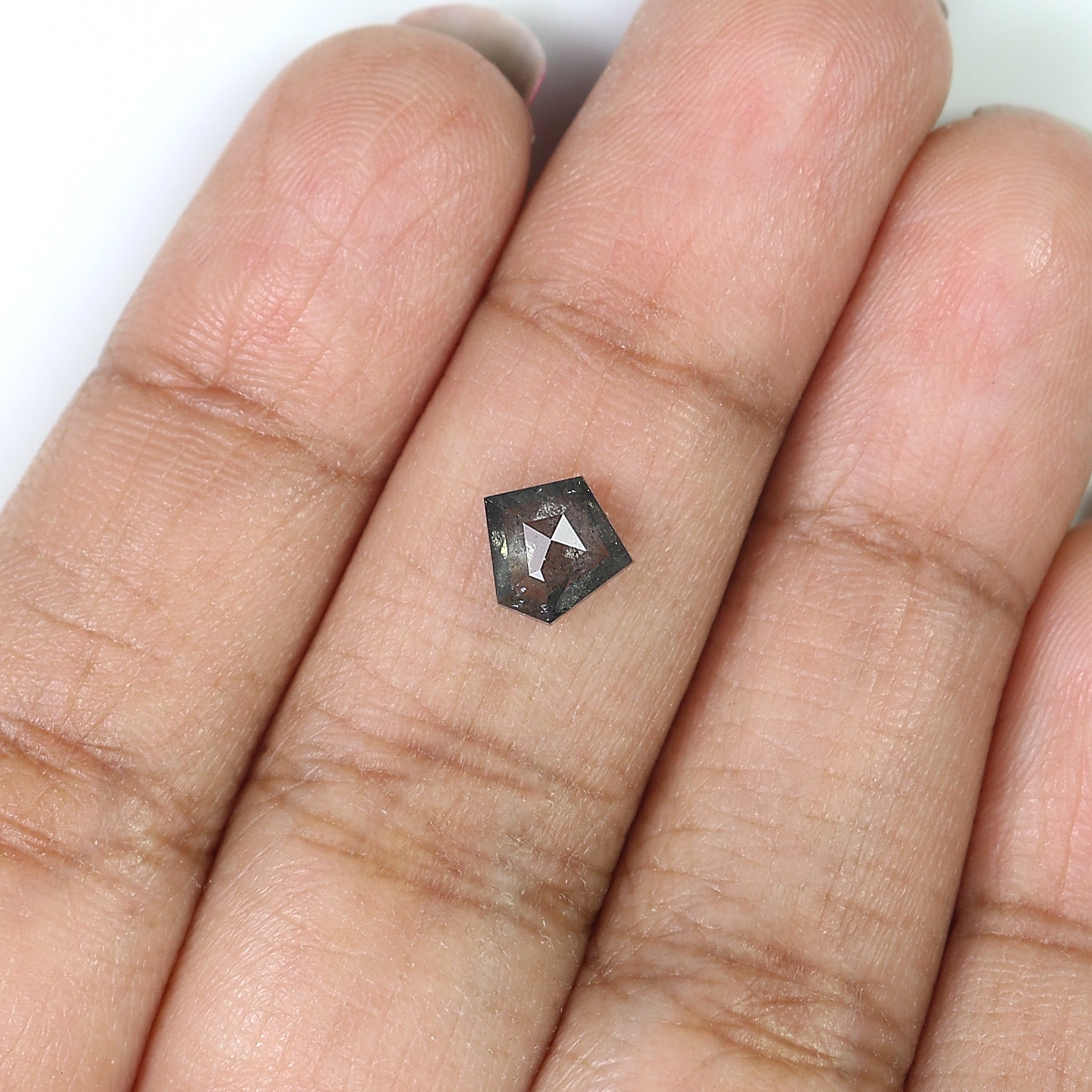 0.92 Ct Natural Loose Pentagon Shape Diamond Salt And Pepper Pentagon Cut Diamond 6.60 MM Black Gray Color Pentagon Rose Cut Diamond QL438