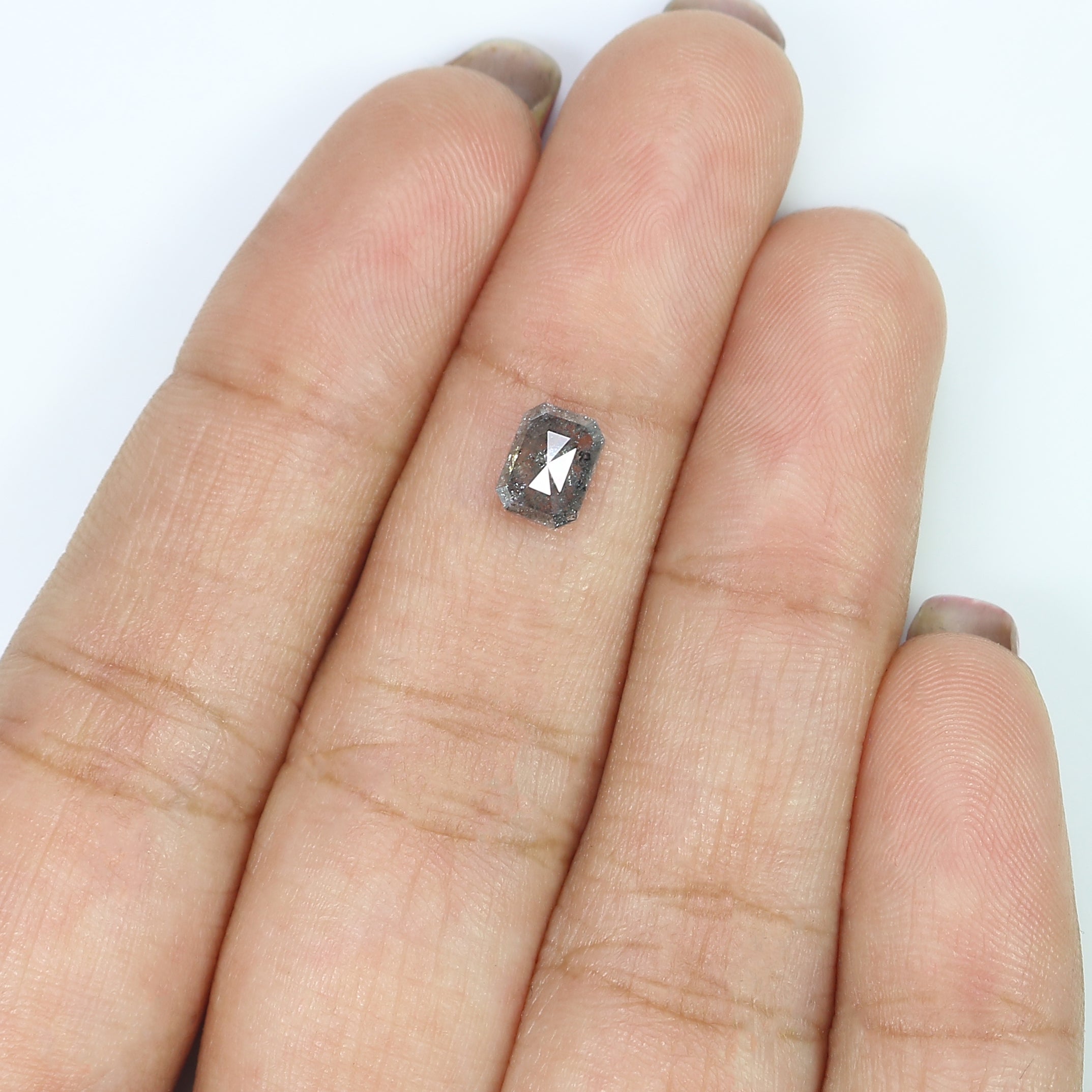0.82 CT Natural Loose Emerald Shape Diamond Salt And Pepper Emerald Cut Diamond 6.10 MM Natural Black Grey Emerald Rose Cut Diamond LQ2003