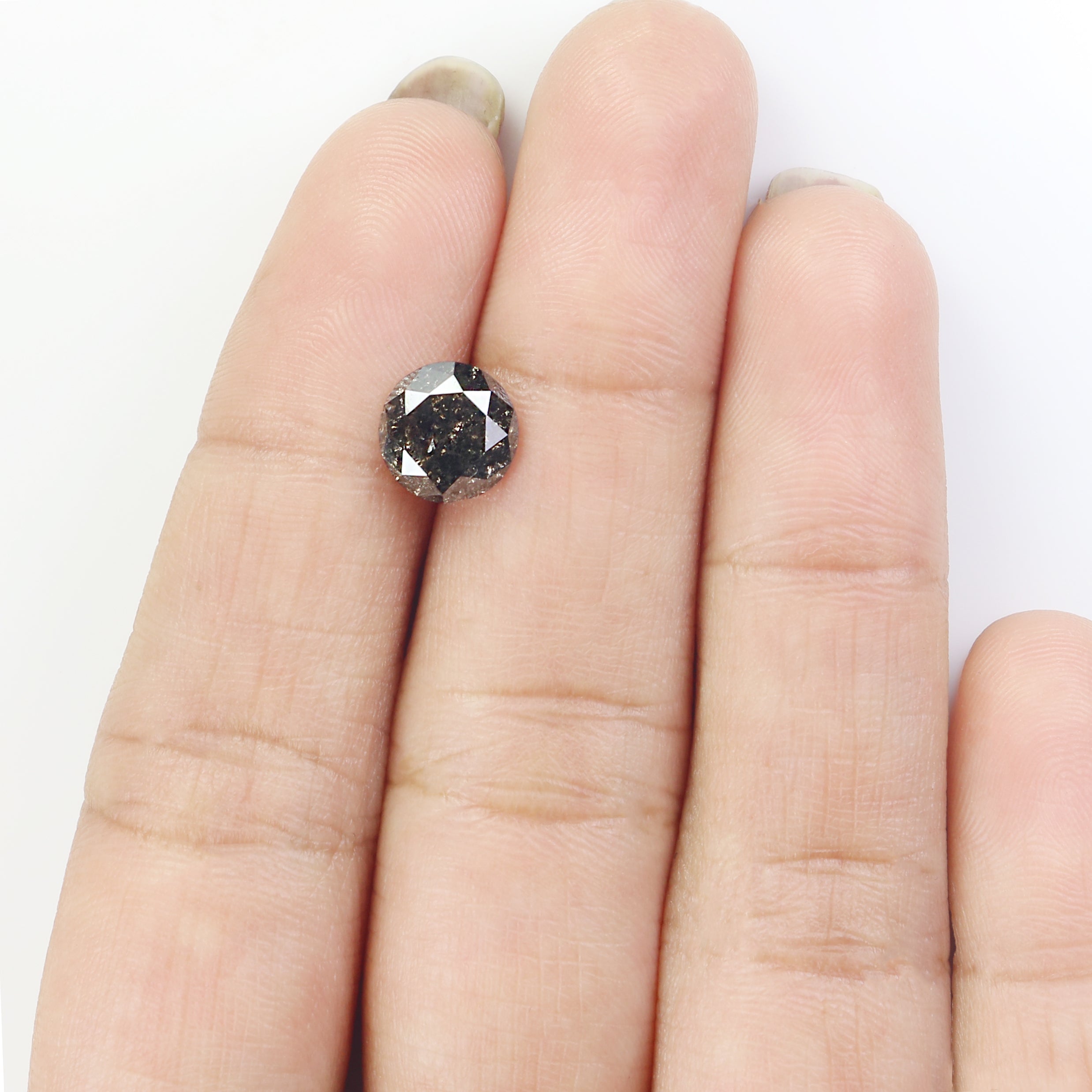 2.05 CT Natural Loose Round Shape Diamond Black Grey Color Round Cut Diamond 7.85 MM Salt And Pepper Round Brilliant Cut Diamond QL9209