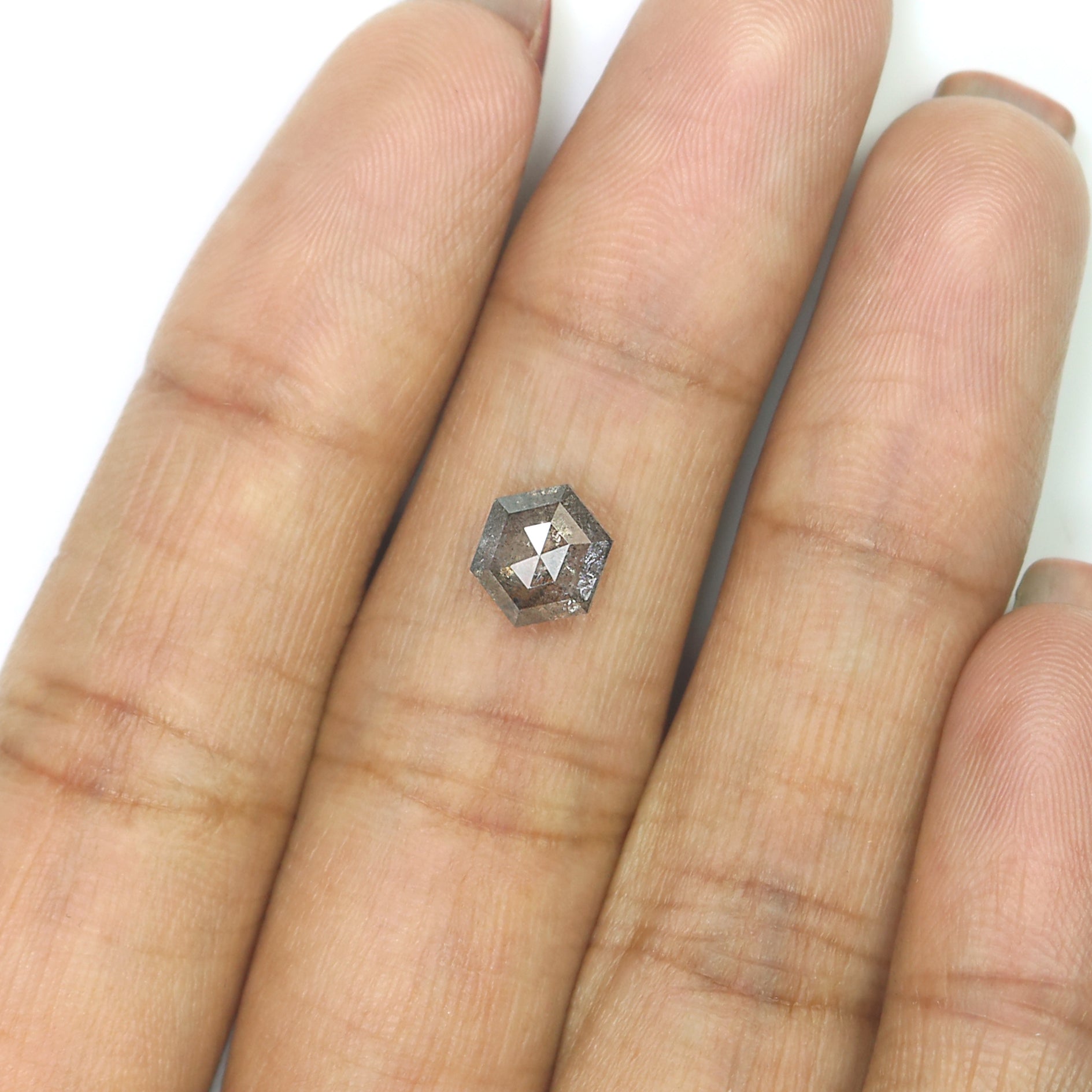 1.24 CT Natural Loose Hexagon Shape Diamond Salt And Pepper Hexagon Diamond 7.50 MM Natural Black Grey Color Hexagon Rose Cut Diamond L3600