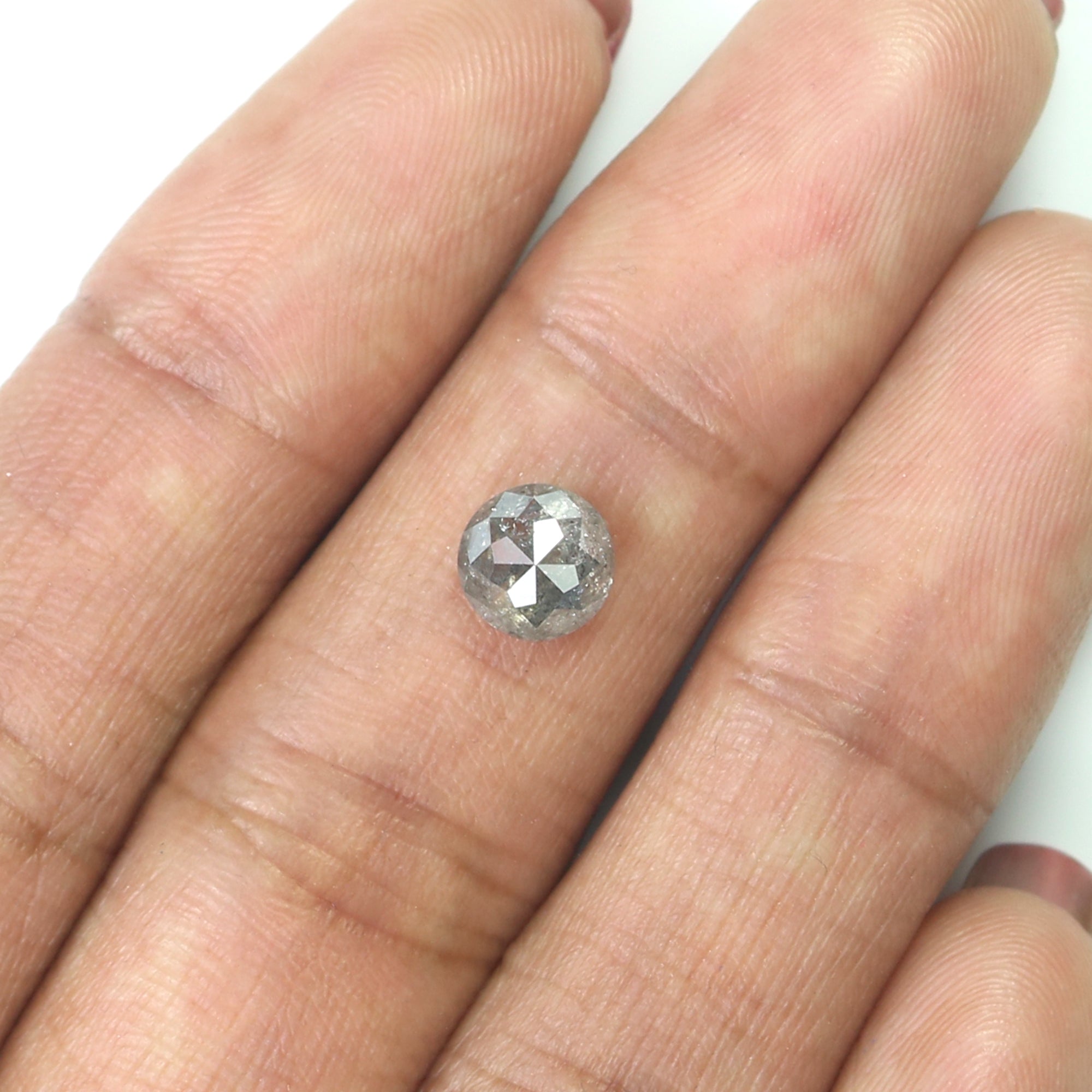 Natural Round Salt and Pepper Diamond 1.26 CT Loose Rose Cut Black Grey Stone 6.40 MM Rustic Diamond For Custom Engagement Ring L3679