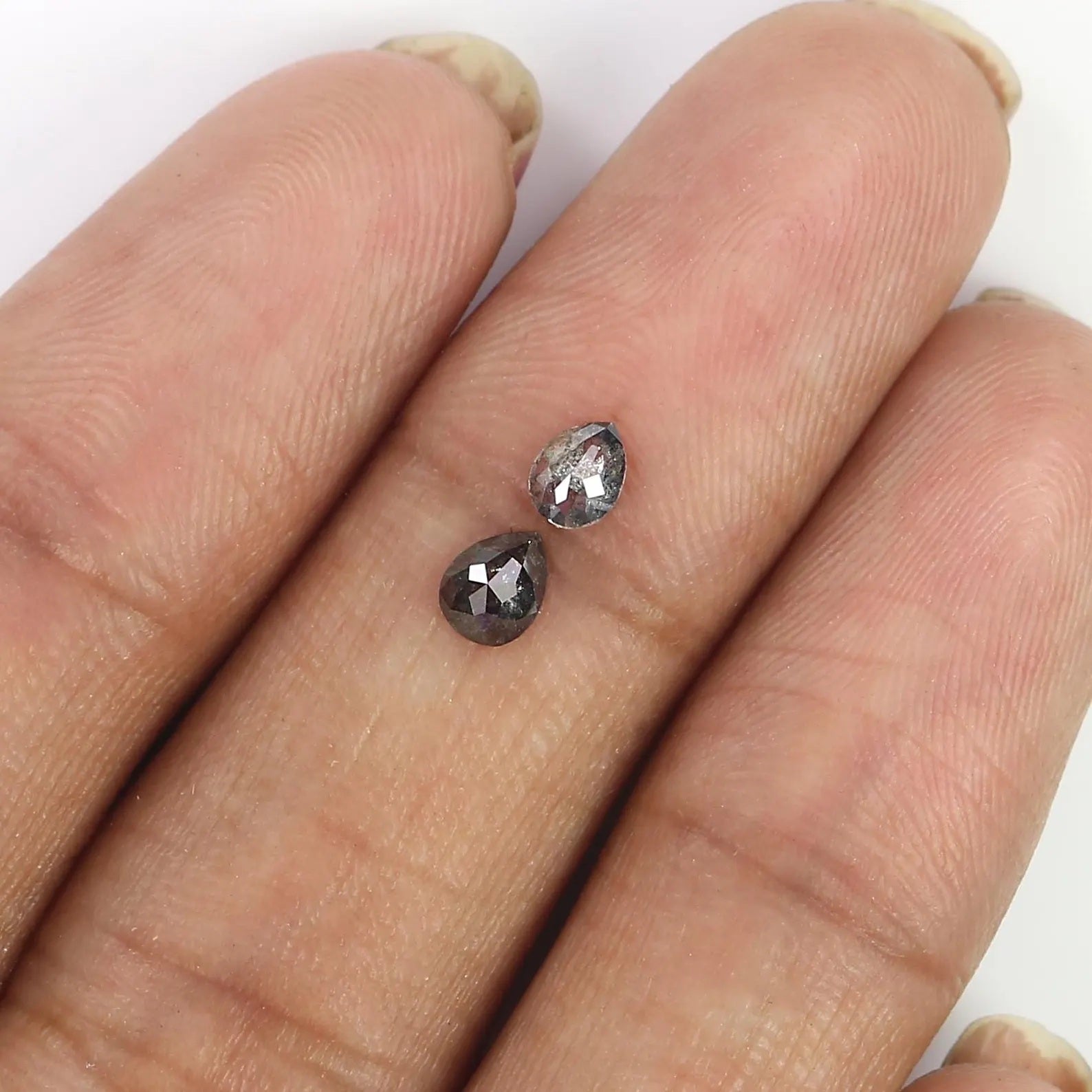 0.39 CT Natural Loose Pear Cut Pair Diamond Salt And Pepper Pear Shape Diamond 4.20 MM Natural Black Grey Color Pear Rose Cut Diamond NQ1854