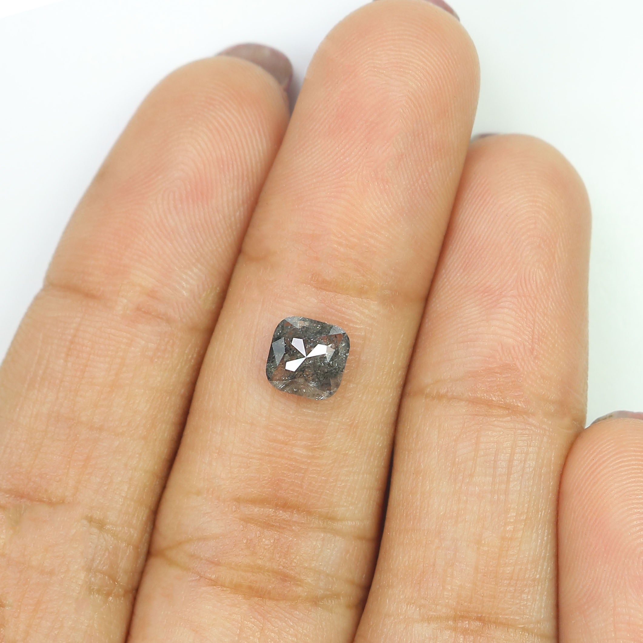 1.02 CT Natural Loose Cushion Shape Diamond Salt And Pepper Cushion Shape Diamond 5.65 MM Black Grey Color Cushion Rose Cut Diamond LQ1219