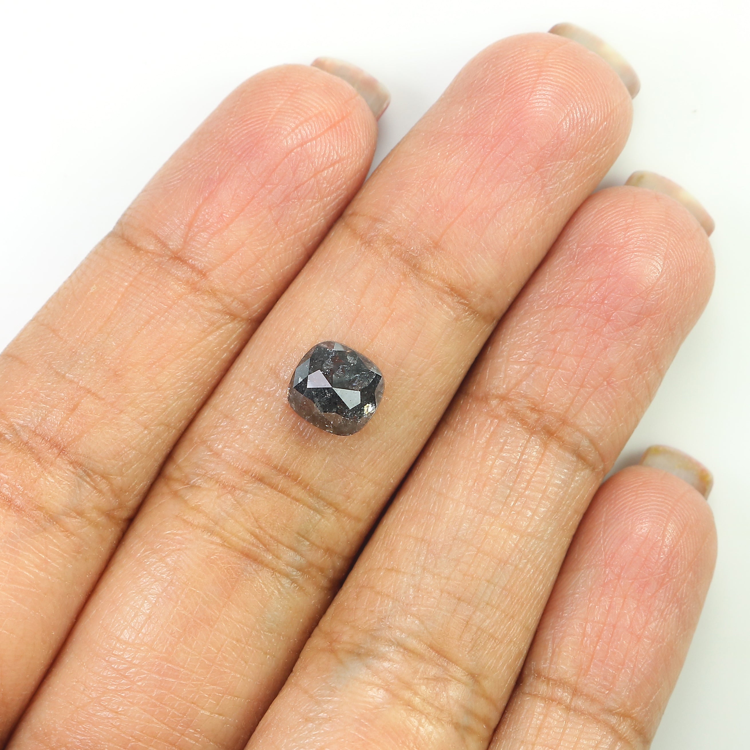 1.74 CT Natural Loose Cushion Shape Diamond Salt And Pepper Cushion Shape Diamond 6.95 MM Black Grey Color Cushion Rose Cut Diamond QL461