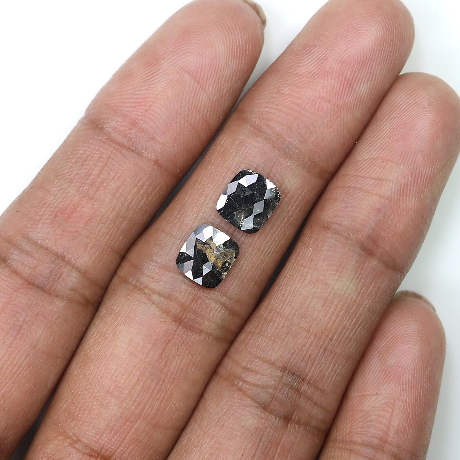 1.30 CT Natural Loose Cushion Cut Pair Diamond Black Color Cushion Shape Diamond 6.95 MM Natural Brown Color Cushion Rose Cut Diamond NQ2545