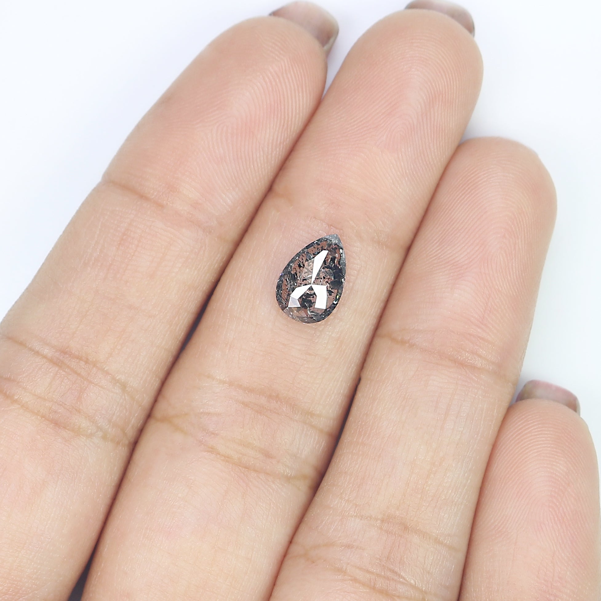 1.09 CT Natural Loose Pear Shape Diamond Salt And Pepper Pear Cut Diamond 8.70 MM Natural Black Grey Color Pear Rose Cut Diamond L3414