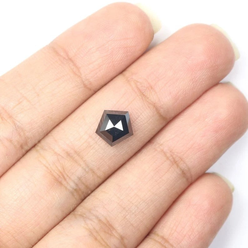2.10 CT Natural Loose Pentagon Shape Diamond Black Color Pentagon Shape Diamond 7.55 MM Natural Loose Diamond Black Pentagon Diamond NQ526