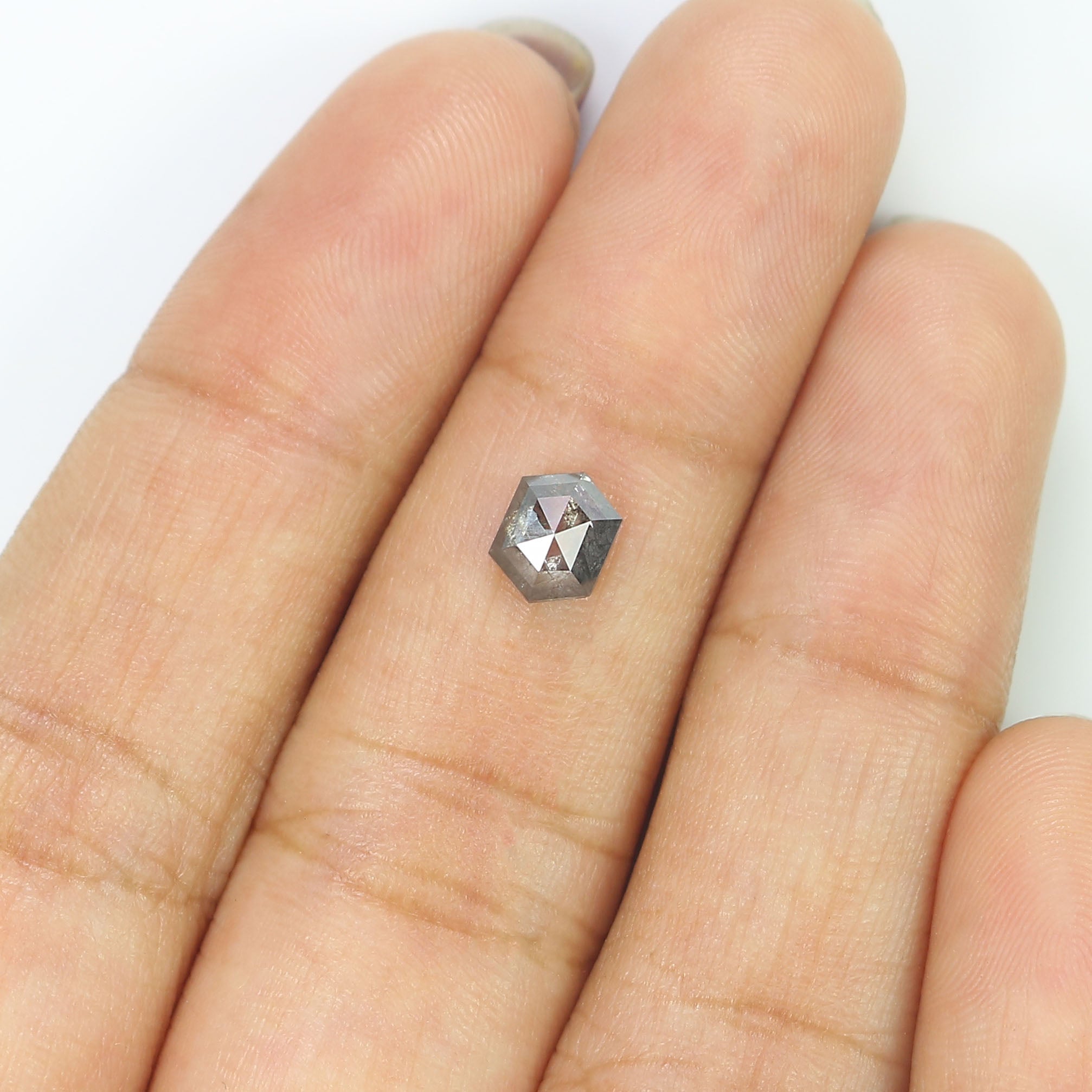 0.77 CT Natural Loose Hexagon Shape Diamond Salt And Pepper Hexagon Cut Diamond 6.30 MM Natural Black Grey Hexagon Rose Cut Diamond LQ1541