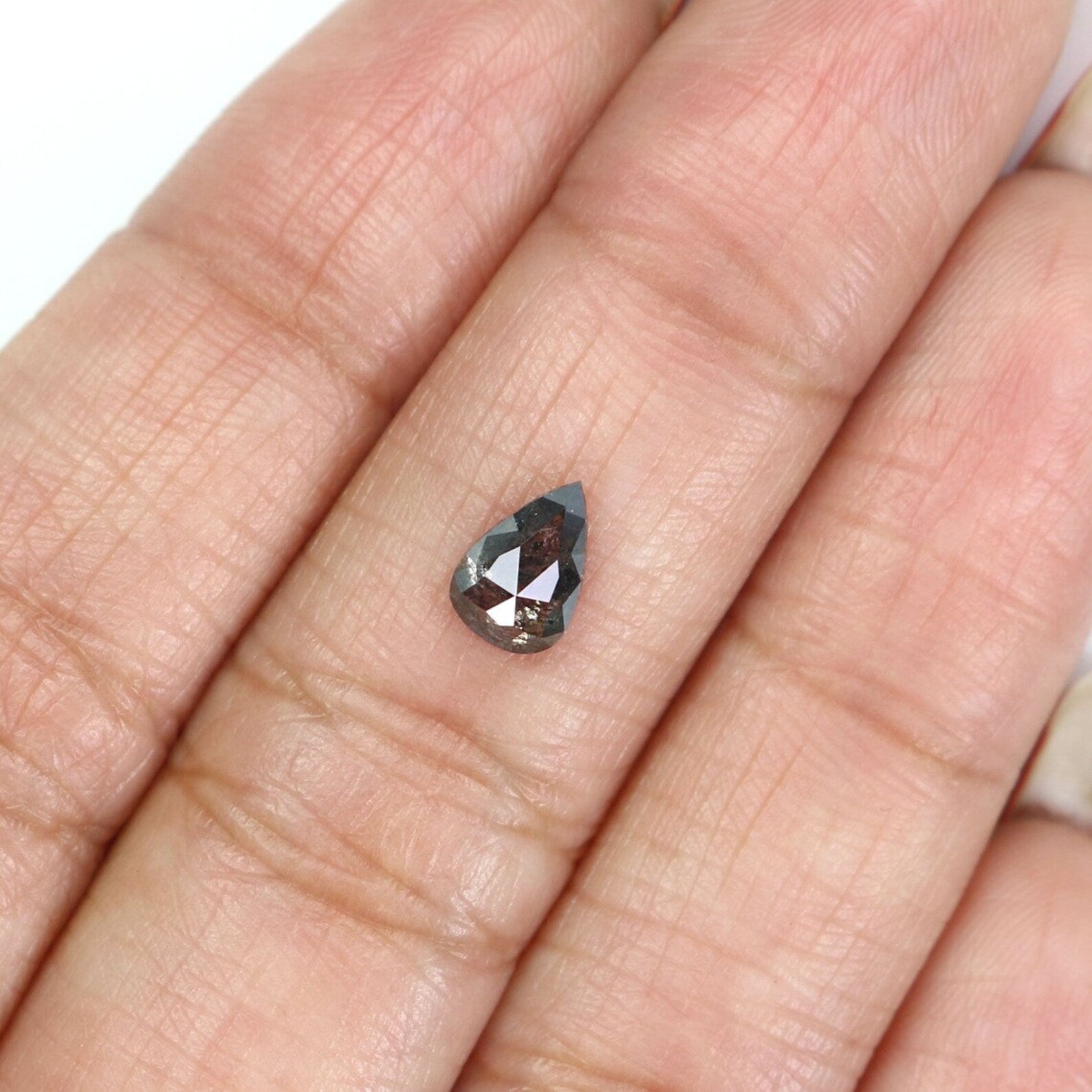 0.66 CT Natural Loose Pear Cut Diamond Salt And Pepper Diamond 6.95 MM Natural Loose Diamond Black Grey Color Pear Rose Cut Diamond NQ2094