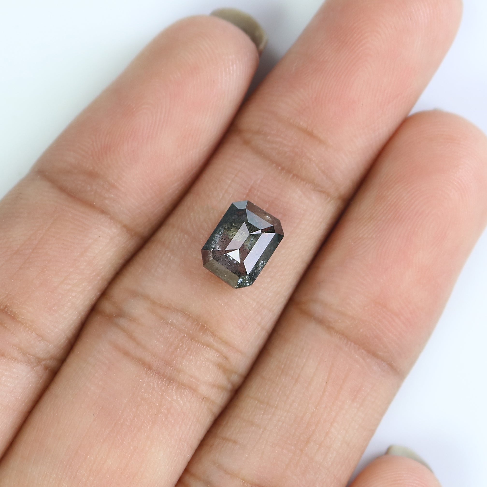 1.50 CT Natural Loose Emerald Shape Diamond Salt And Pepper Emerald Shape Diamond 7.55 MM Black Grey Color Emerald Rose Cut Diamond LQ2973