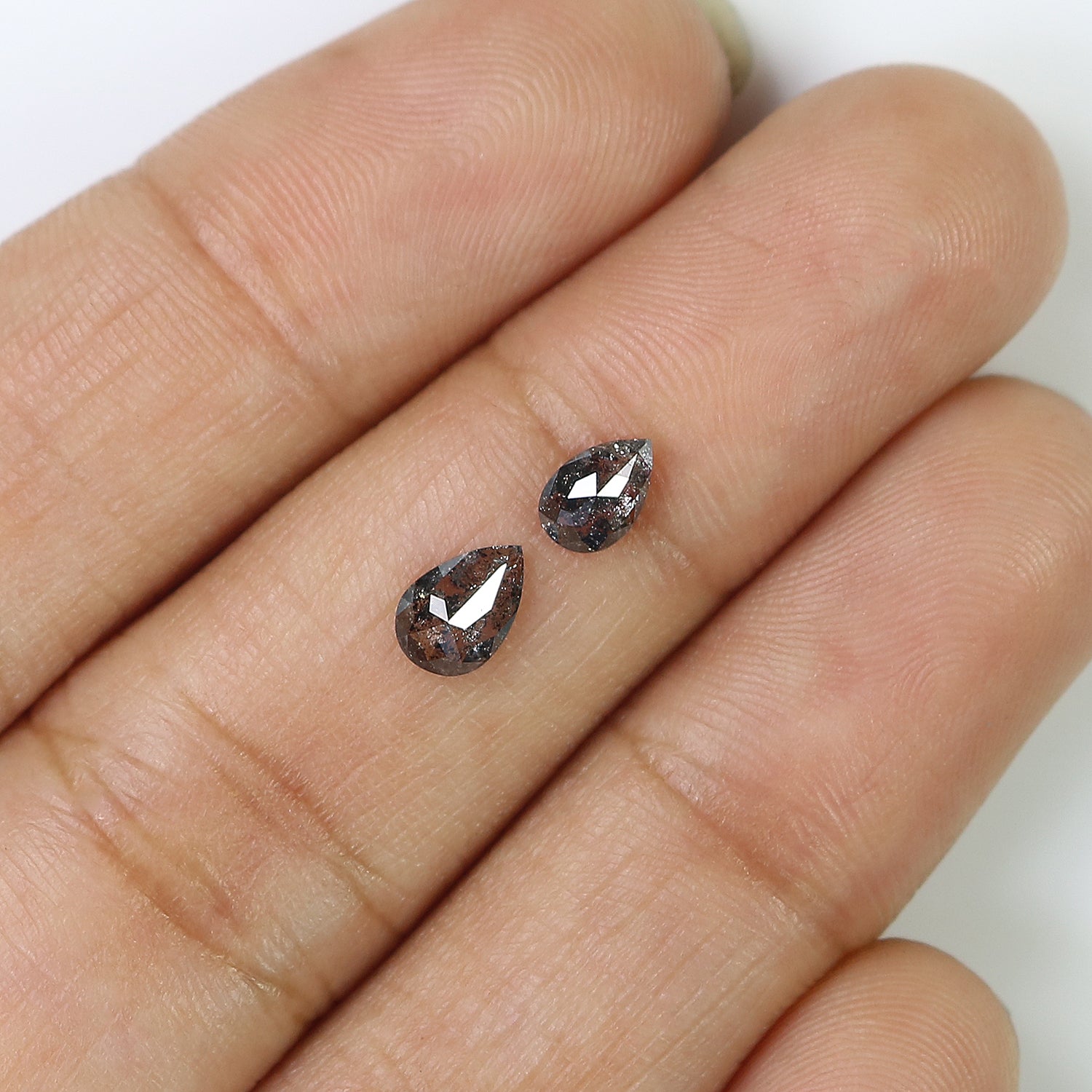 0.65 CT Natural Loose Pear Cut Pair Diamond Salt And Pepper Pear Shape Diamond 5.45 MM Natural Black Grey Color Pear Rose Cut Diamond LQ2456
