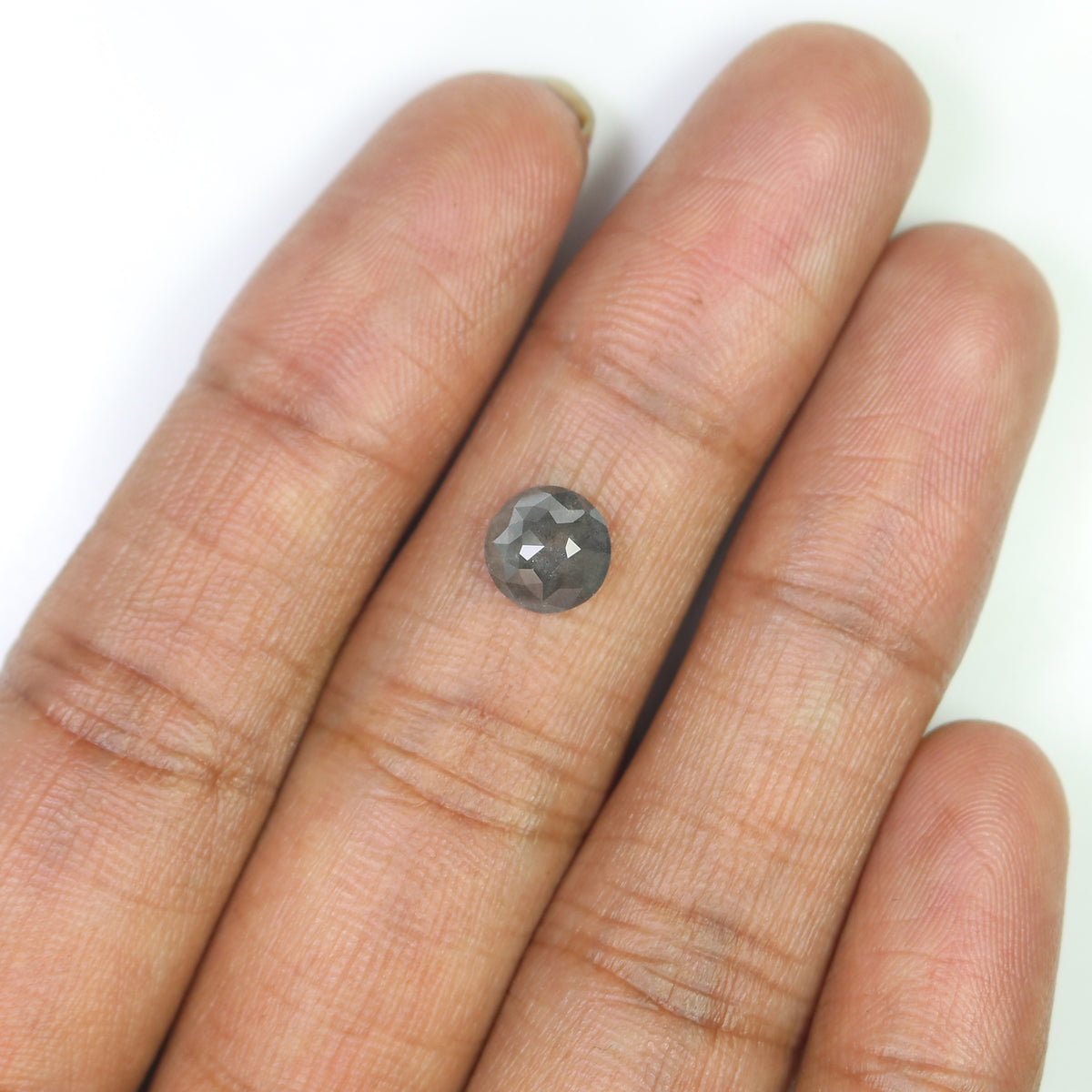 Natural Round Salt and Pepper Diamond 1.37 CT Loose Rose Cut Black Grey Stone 6.82 MM Rustic Diamond For Custom Engagement Ring L3690