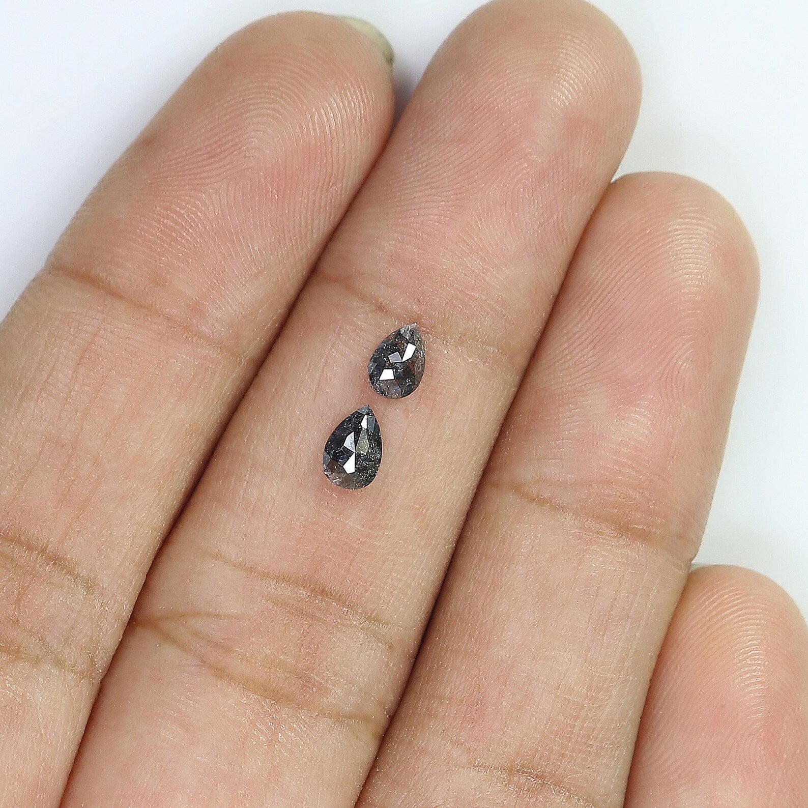 0.47 CT Natural Loose Pear Cut Pair Diamond Salt And Pepper Pear Shape Diamond 4.75 MM Natural Black Grey Color Pear Rose Cut Diamond QN942