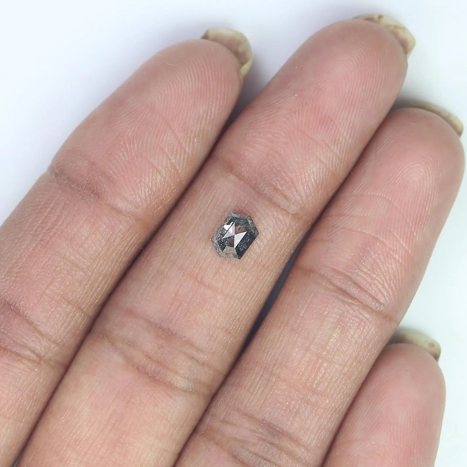0.57 CT Natural Loose Hexagon Shape Diamond Salt And Pepper Hexagon Diamond 5.80 MM Natural Black Grey Color Hexagon Rose Cut Diamond QN1254