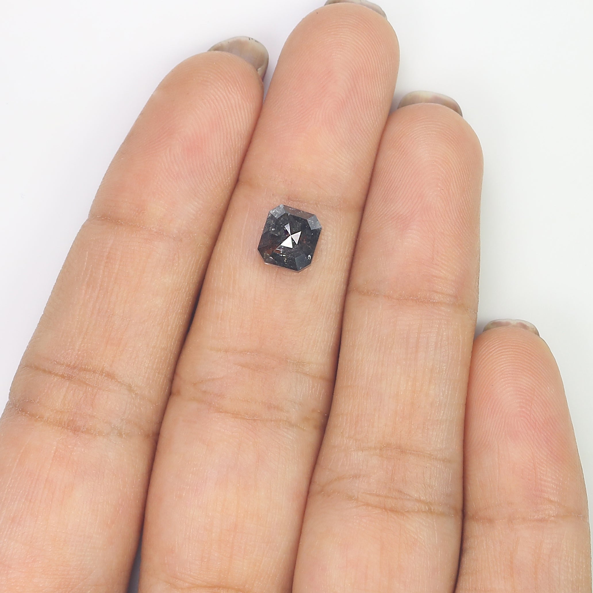 1.35 CT Natural Loose Emerald Shape Diamond Salt And Pepper Emerald Diamond 6.20 MM Black Grey Color Emerald Shape Rose Cut Diamond LQ3075