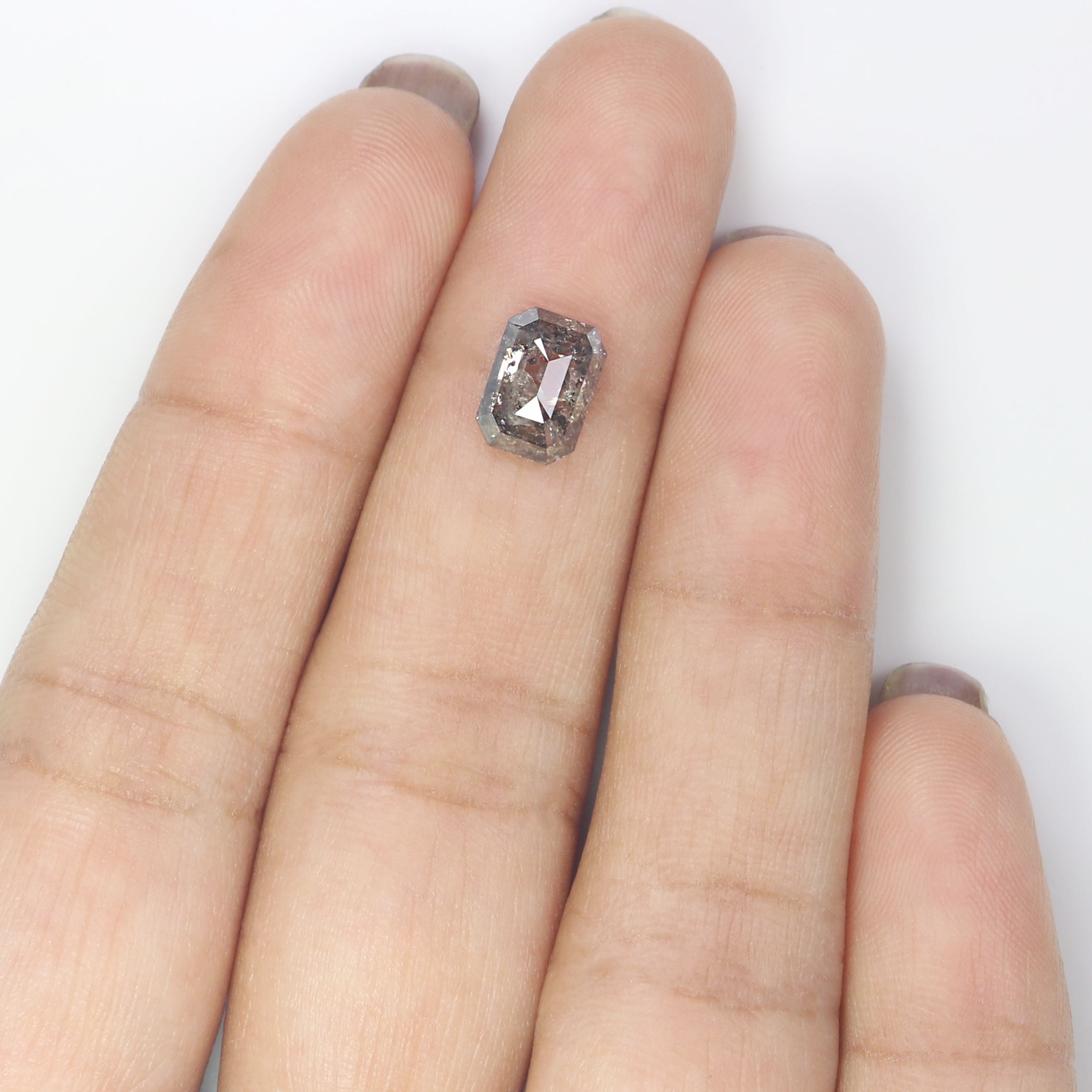 1.76 CT Natural Loose Emerald Shape Diamond Salt And Pepper Emerald Diamond 8.15 MM Natural Black Grey Color Emerald Rose Cut Diamond L3449