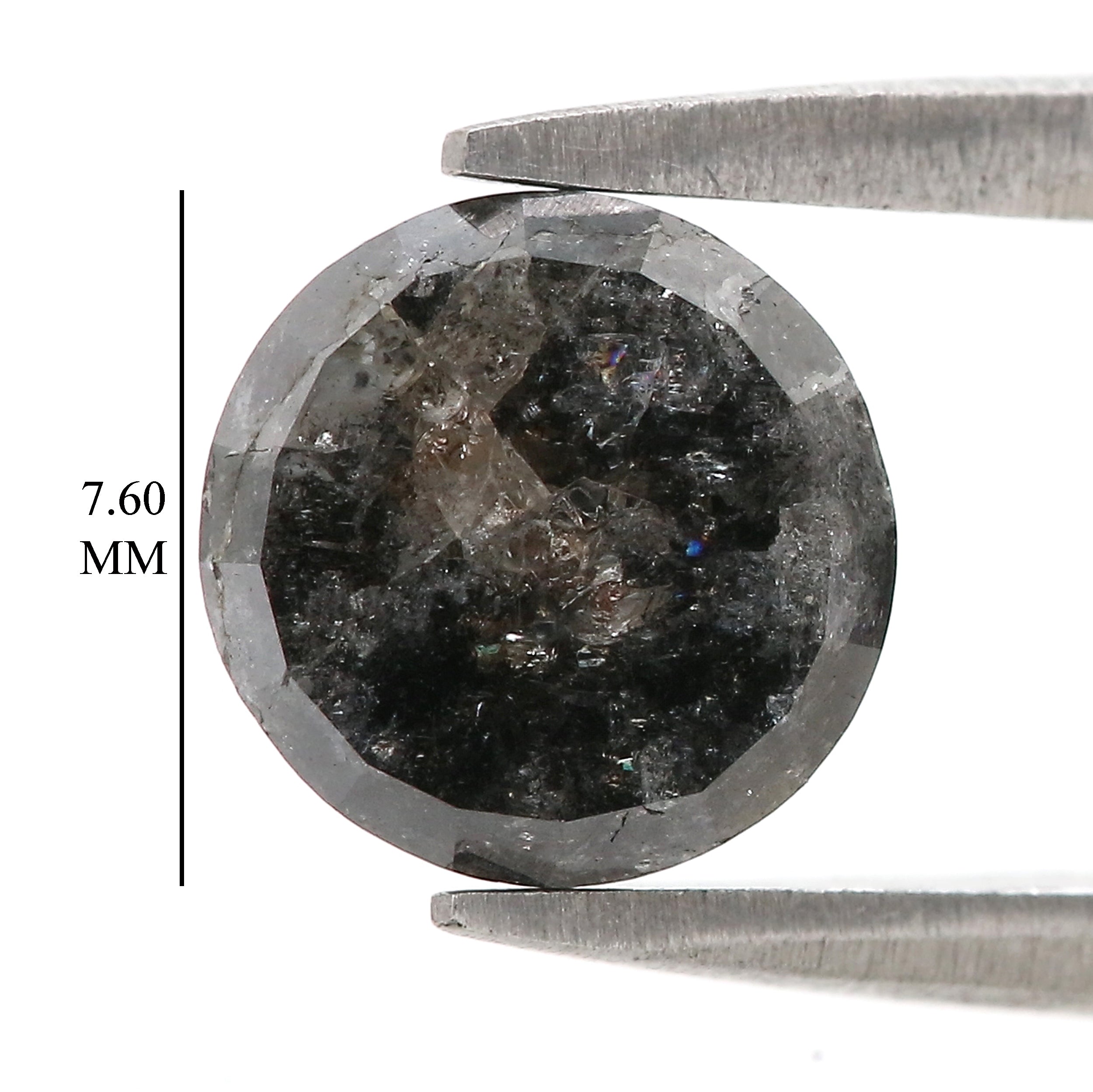Natural Round Salt and Pepper Diamond 2.07 CT Loose Rose Cut Black Grey Stone 7.60 MM Rustic Diamond For Custom Engagement Ring L3684