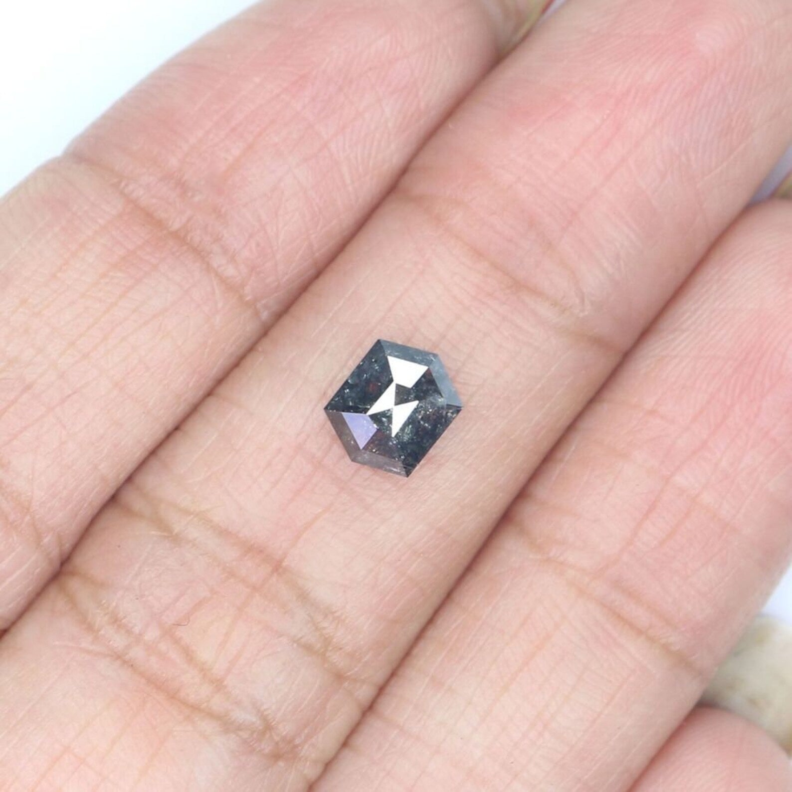 0.86 Ct Natural Loose Hexagon Shape Diamond Salt And Pepper Hexagon Diamond 6.55 MM Natural Black Grey Color Hexagon Rose Cut Diamond NQ2064