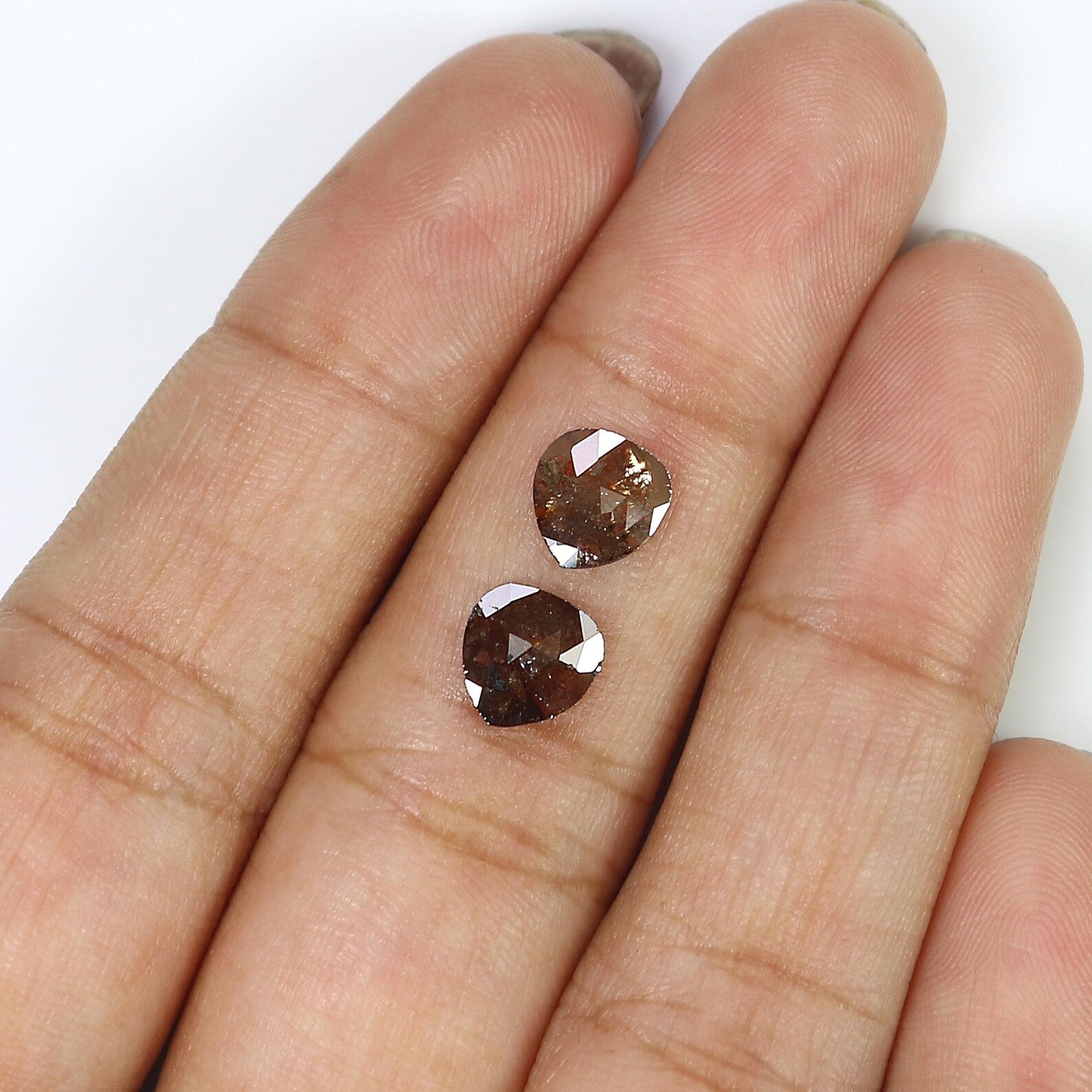 1.66 CT Natural Loose Heart Shape Pair Diamond Brown Color Heart Diamond 6.90 MM Natural Diamond Brown Color Heart Rose Cut Diamond NQ8367