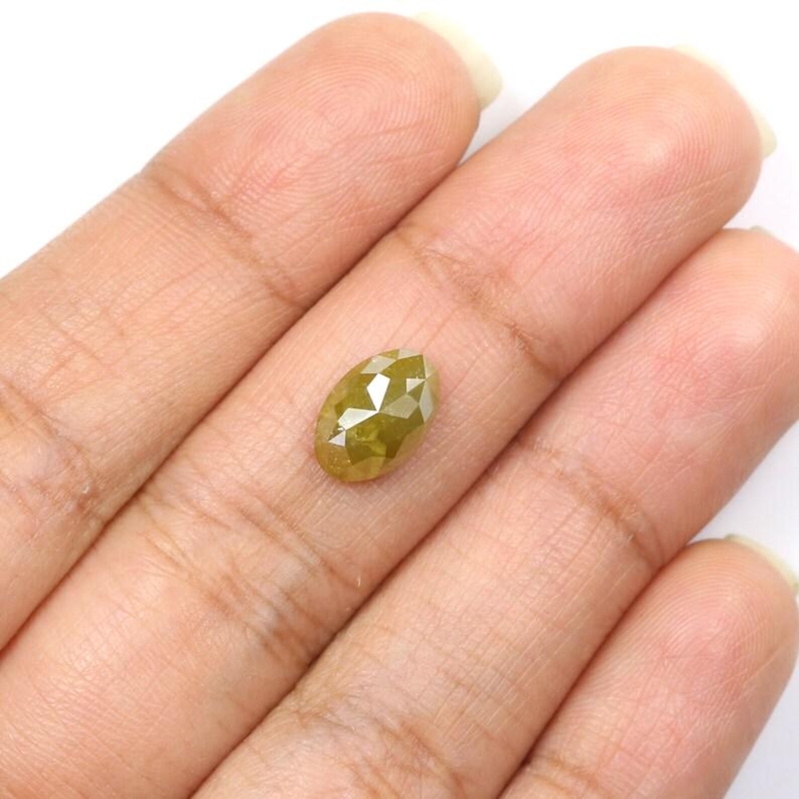 1.96 CT Natural Loose Oval Shape Diamond Green Color Oval Cut Diamond 9.70 MM Natural Loose Diamond Yellow Color Oval Rose Cut Diamond NQ682