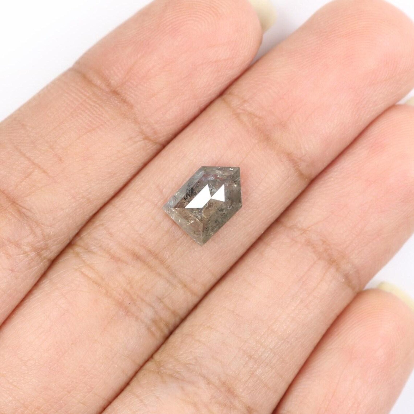 1.87 CT Natural Loose Shield Shape Diamond Salt And Pepper Shield Diamond 9.65 MM Natural Black Grey Color Shield Rose Cut Diamond NQ9321