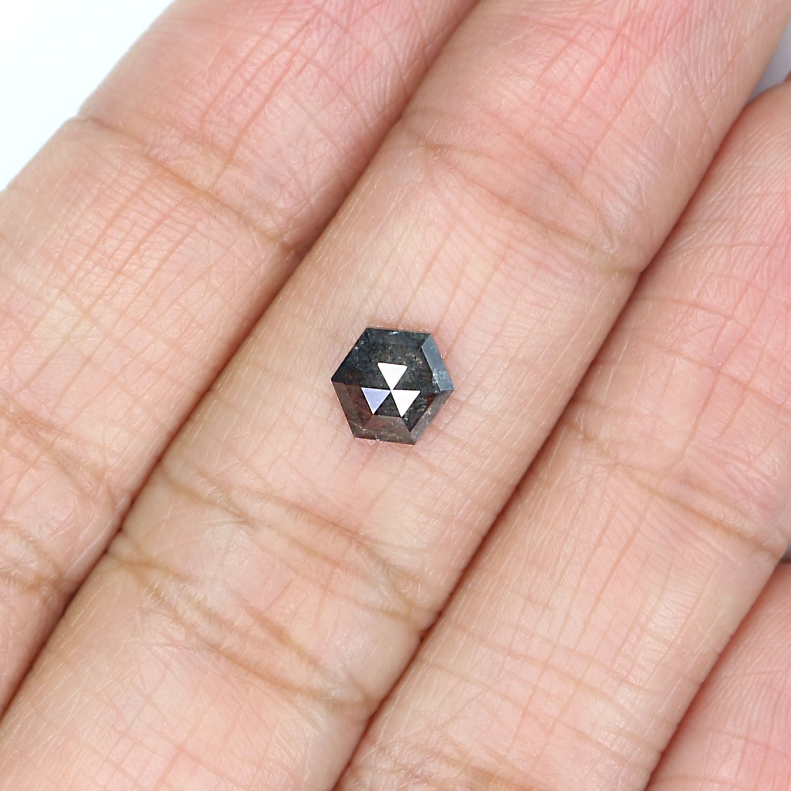 0.71 CT Natural Loose Hexagon Shape Diamond Salt And Pepper Hexagon Shape Diamond 6.25 MM Black Grey Color Hexagon Rose Cut Diamond QL2338