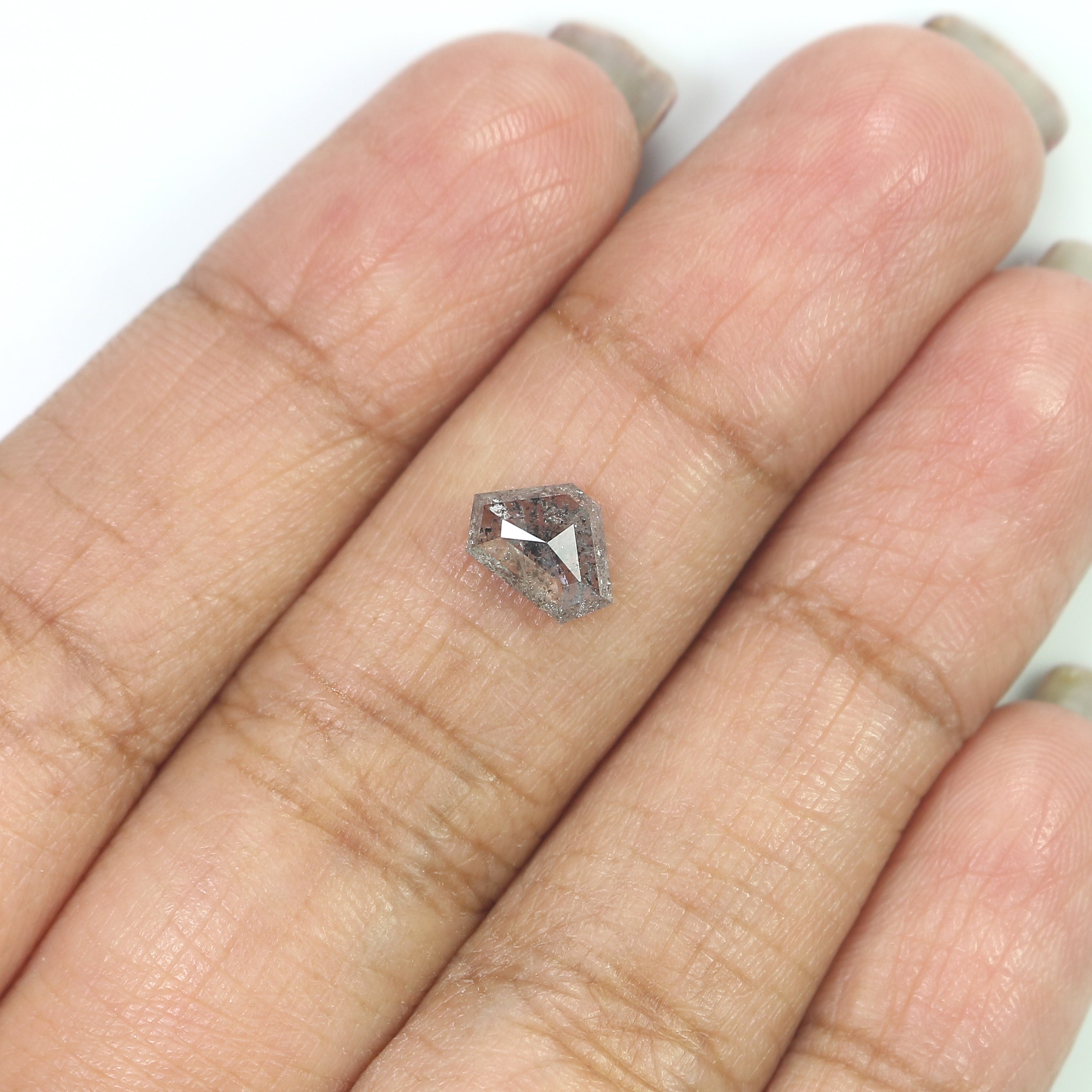 1.09 Ct Natural Loose Shield Shape Diamond Salt And Pepper Shield Cut Diamond 5.45 MM Black Gray Color Shield Shape Rose Cut Diamond QL253